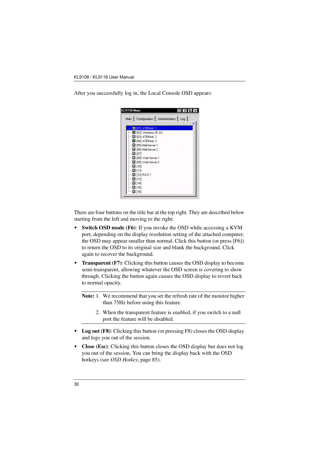 ATEN Technology KL9108, KL9116 user manual 