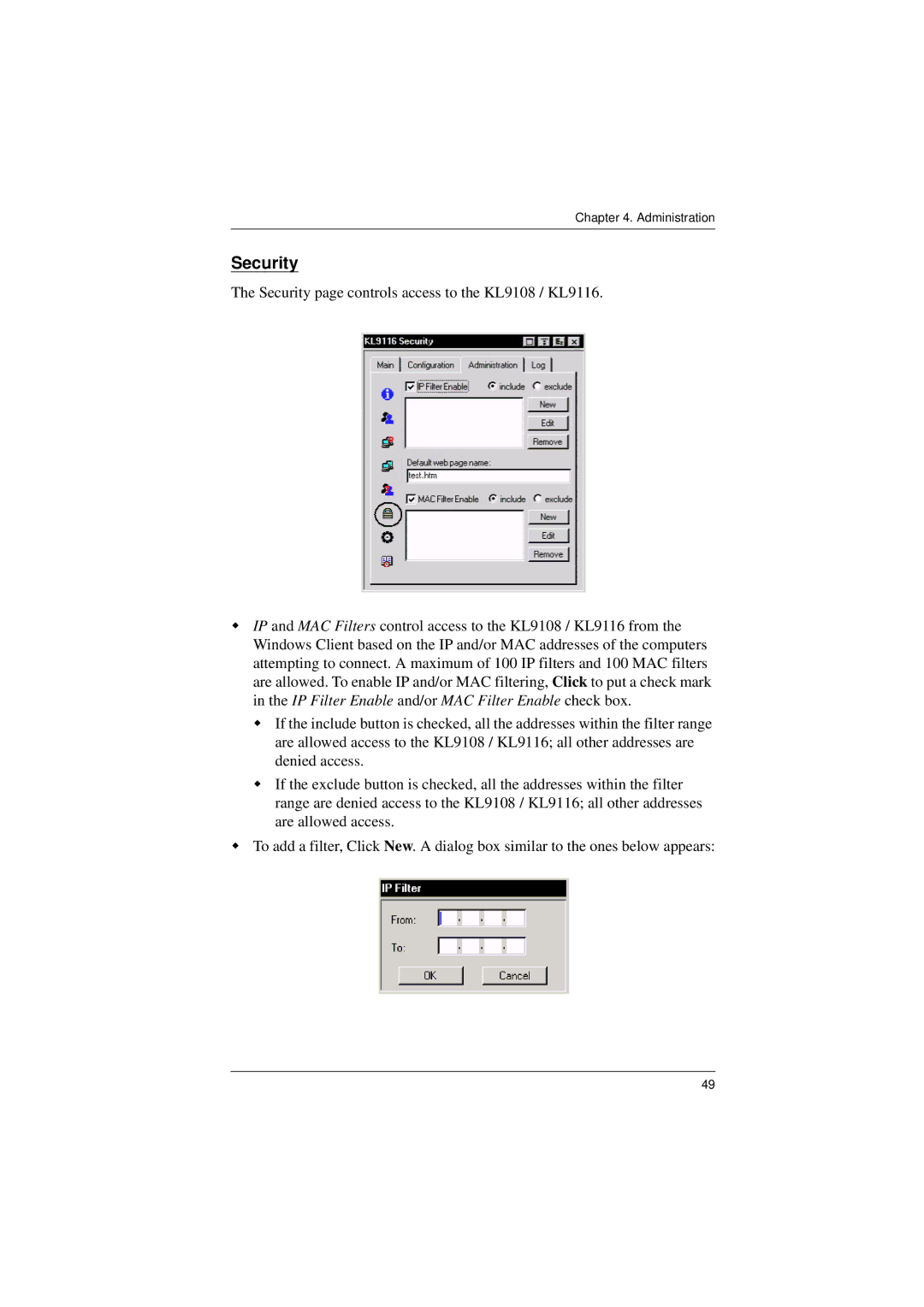 ATEN Technology KL9116, KL9108 user manual Security 