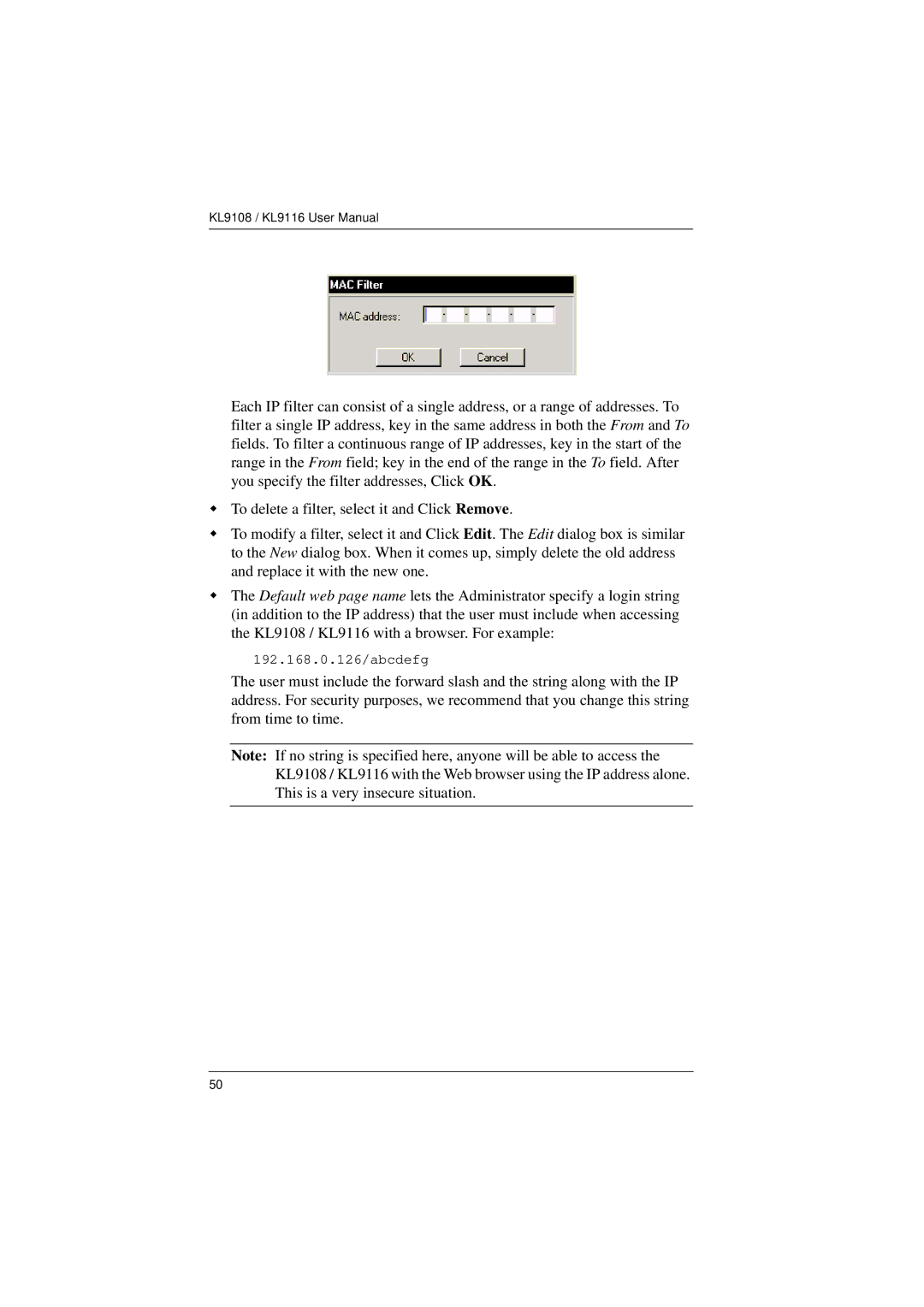 ATEN Technology KL9108, KL9116 user manual 192.168.0.126/abcdefg 