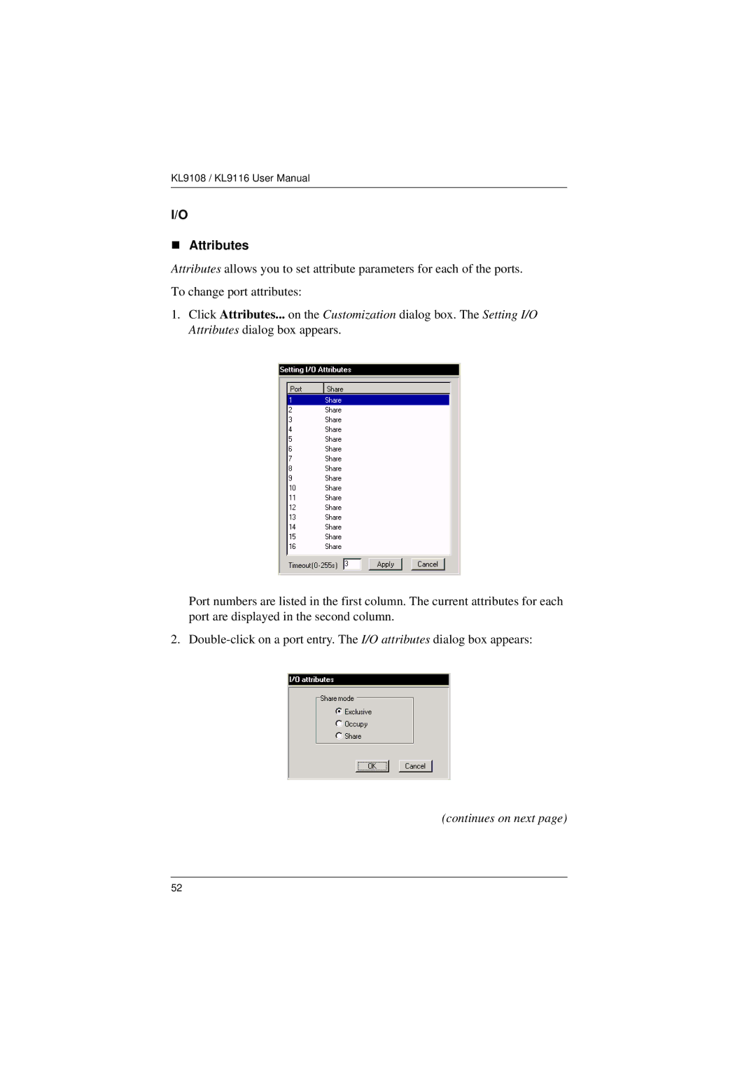 ATEN Technology KL9108, KL9116 user manual „ Attributes 