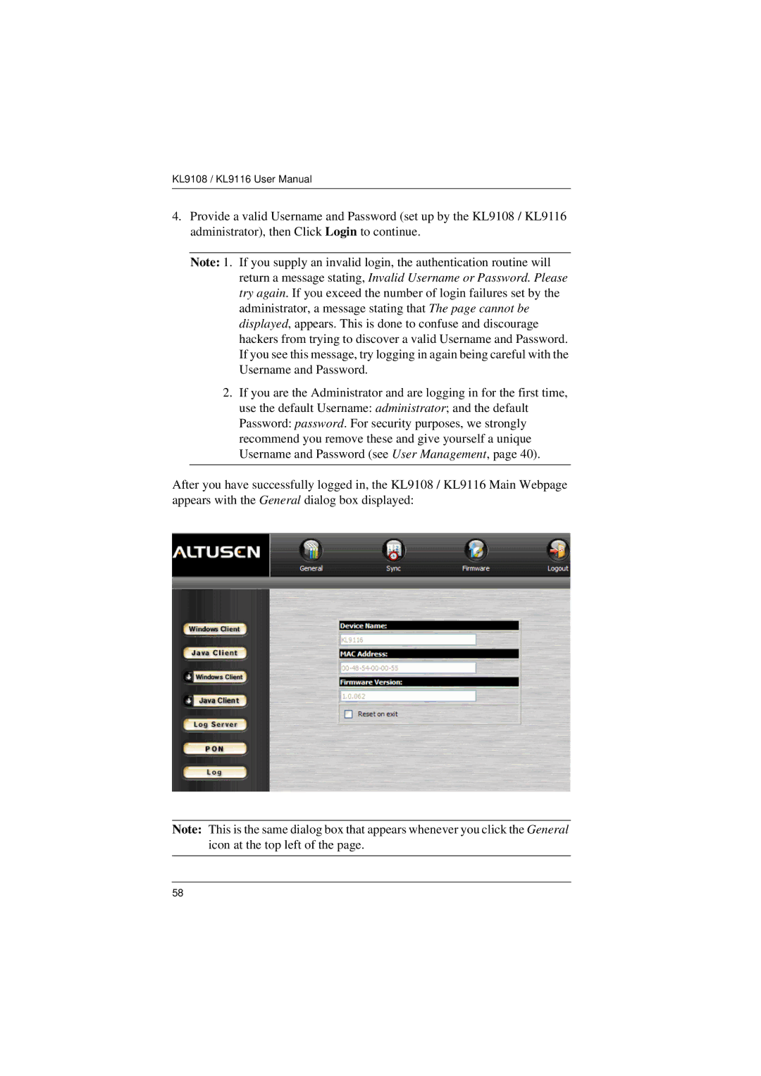 ATEN Technology KL9108, KL9116 user manual 