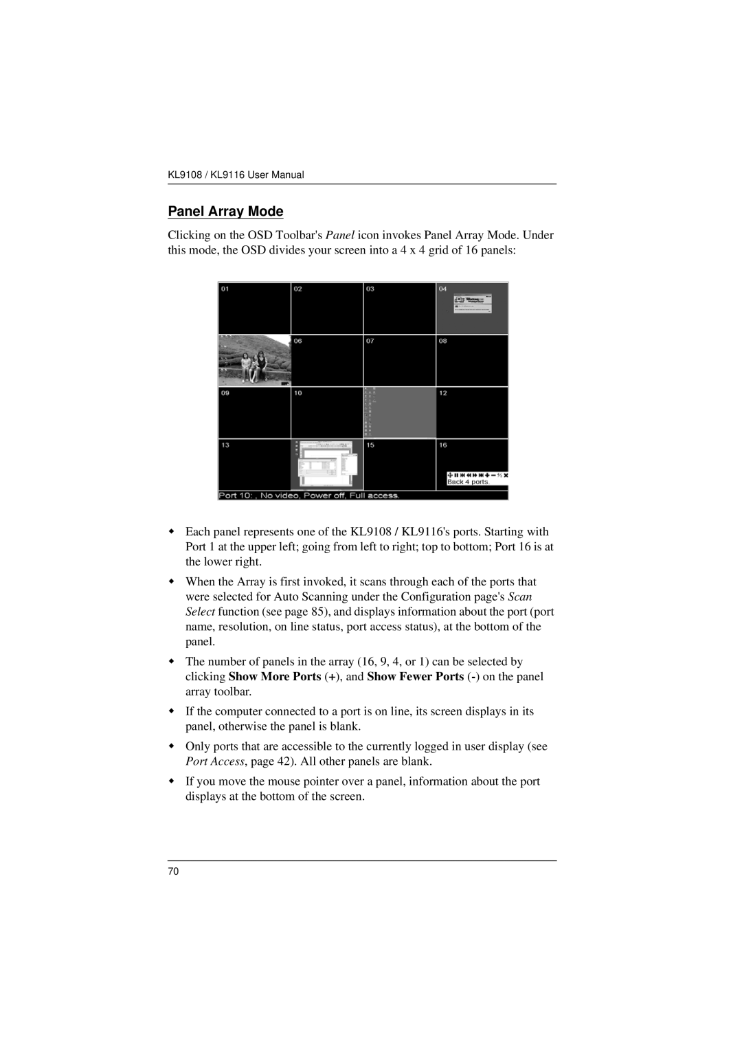 ATEN Technology KL9108, KL9116 user manual Panel Array Mode 