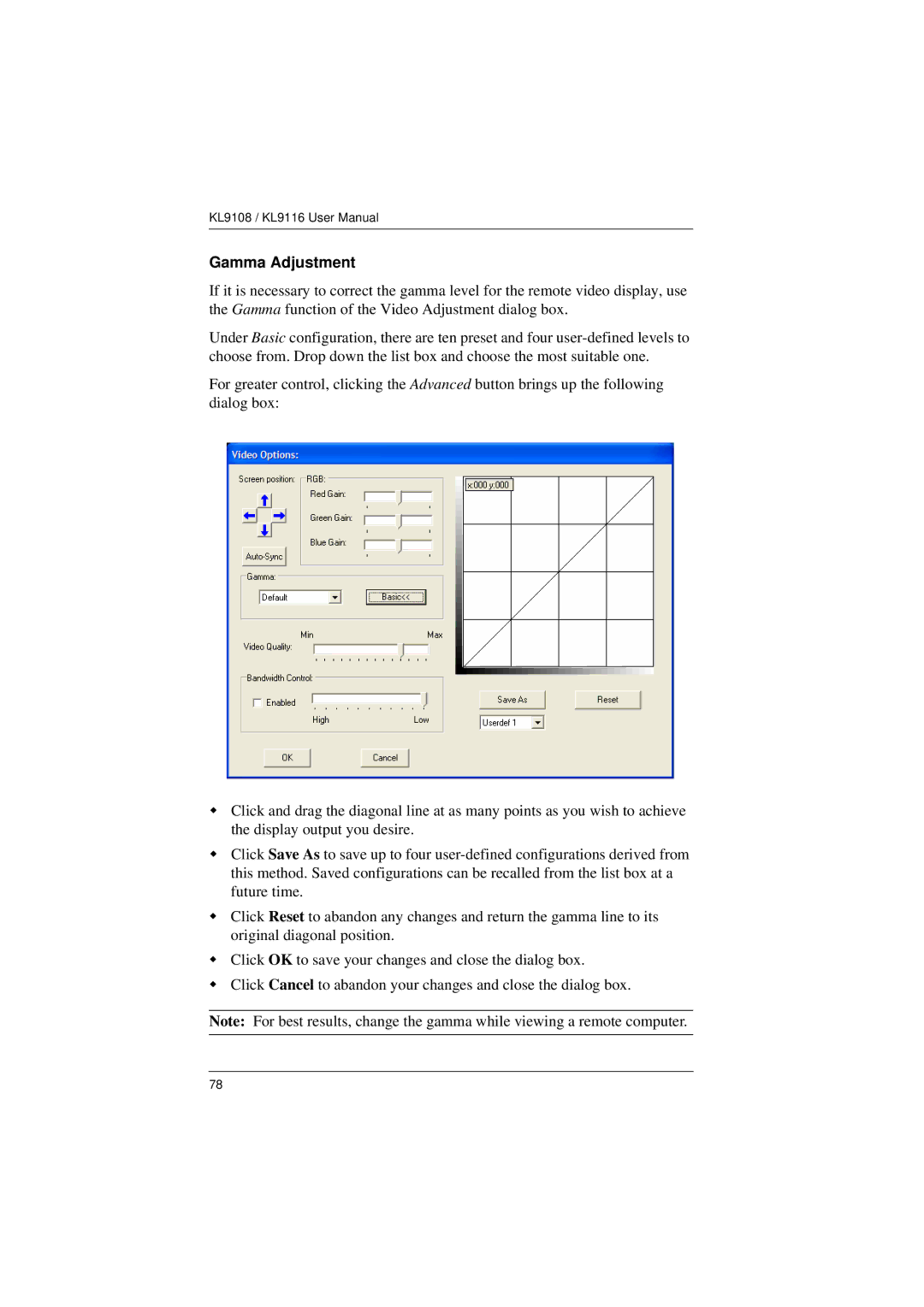 ATEN Technology KL9108, KL9116 user manual Gamma Adjustment 