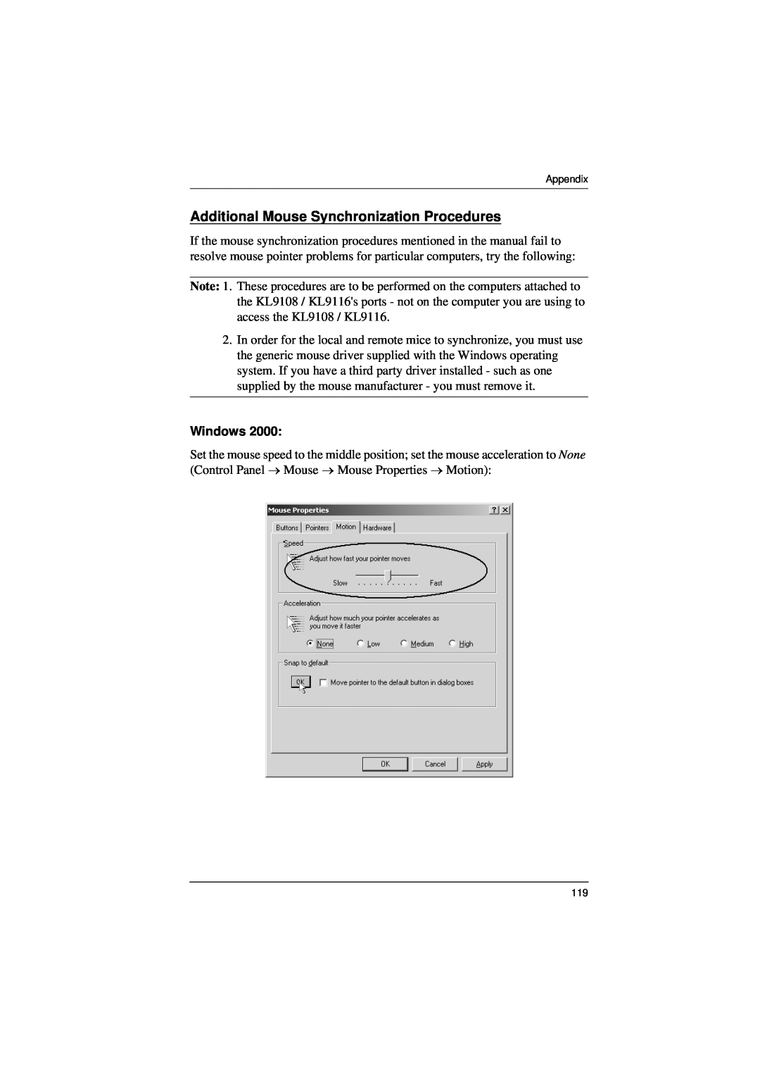ATEN Technology KL9116, KL9108 user manual Additional Mouse Synchronization Procedures, Windows 