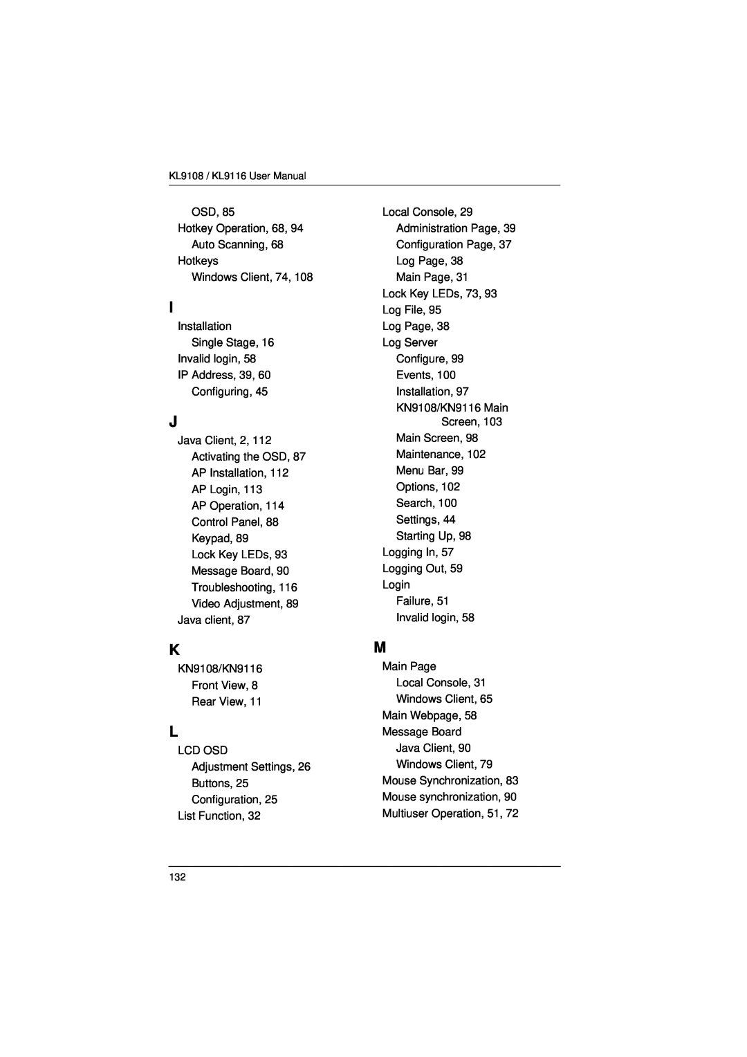 ATEN Technology KL9108, KL9116 user manual 