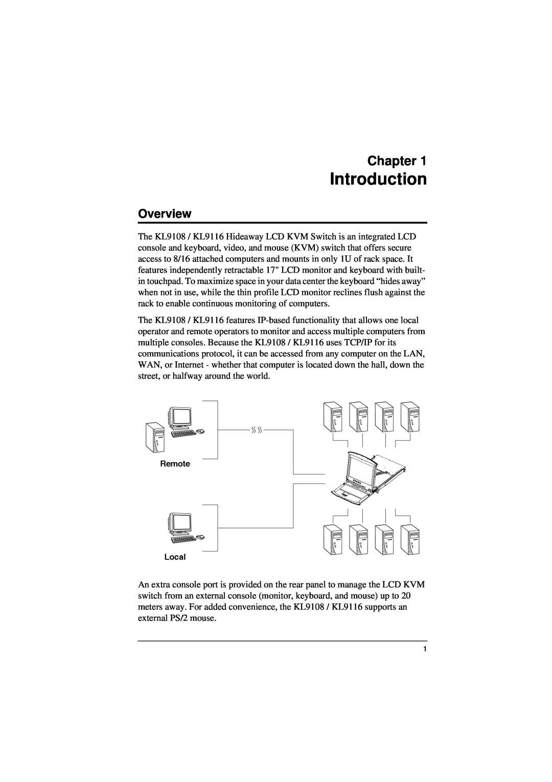 ATEN Technology KL9116, KL9108 user manual Introduction, Chapter, Overview 