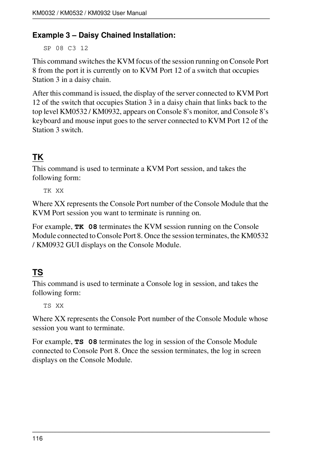 ATEN Technology KM0932, KM0532, KM0032 user manual Example 3 Daisy Chained Installation 