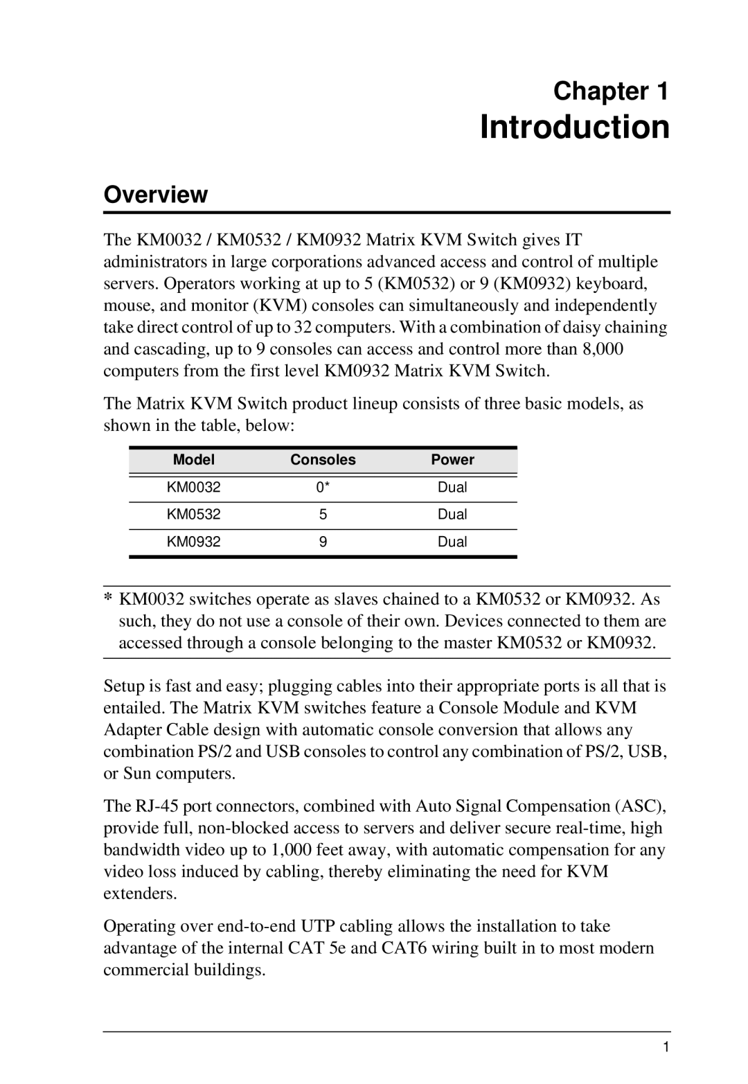 ATEN Technology KM0032, KM0532, KM0932 user manual Introduction, Overview, Model Consoles Power 