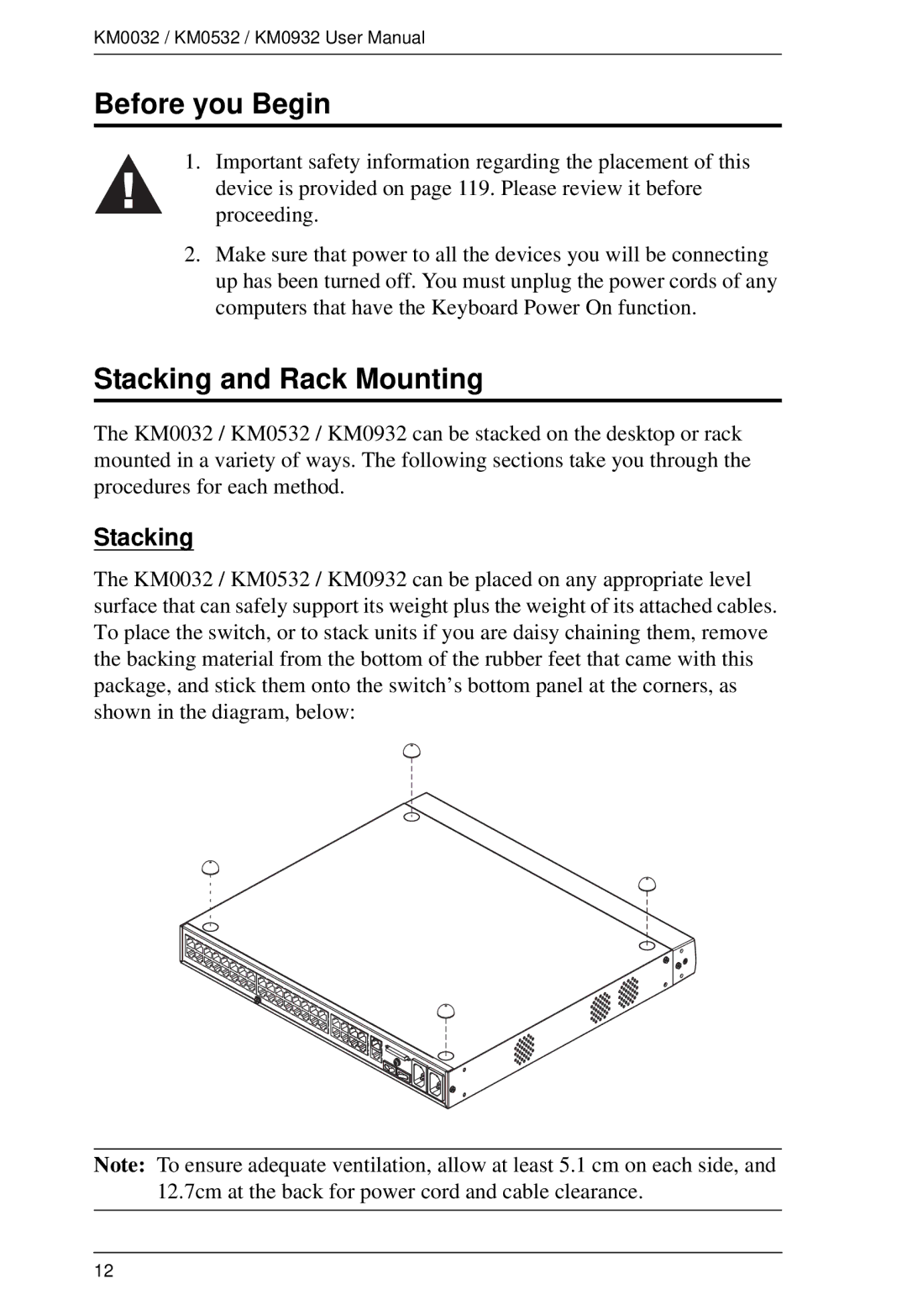 ATEN Technology KM0532, KM0032, KM0932 user manual Before you Begin, Stacking and Rack Mounting 