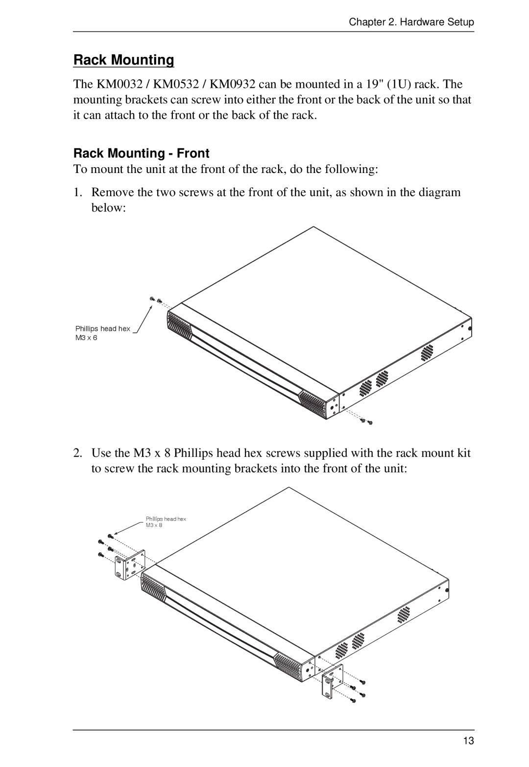 ATEN Technology KM0032, KM0532, KM0932 user manual Rack Mounting Front 