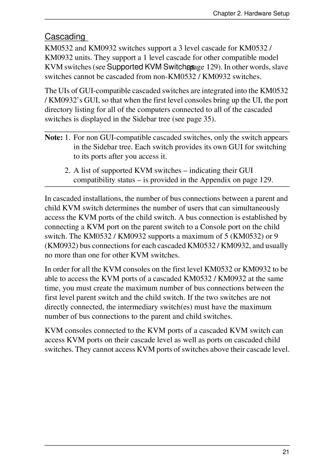 ATEN Technology KM0532, KM0032, KM0932 user manual Cascading 