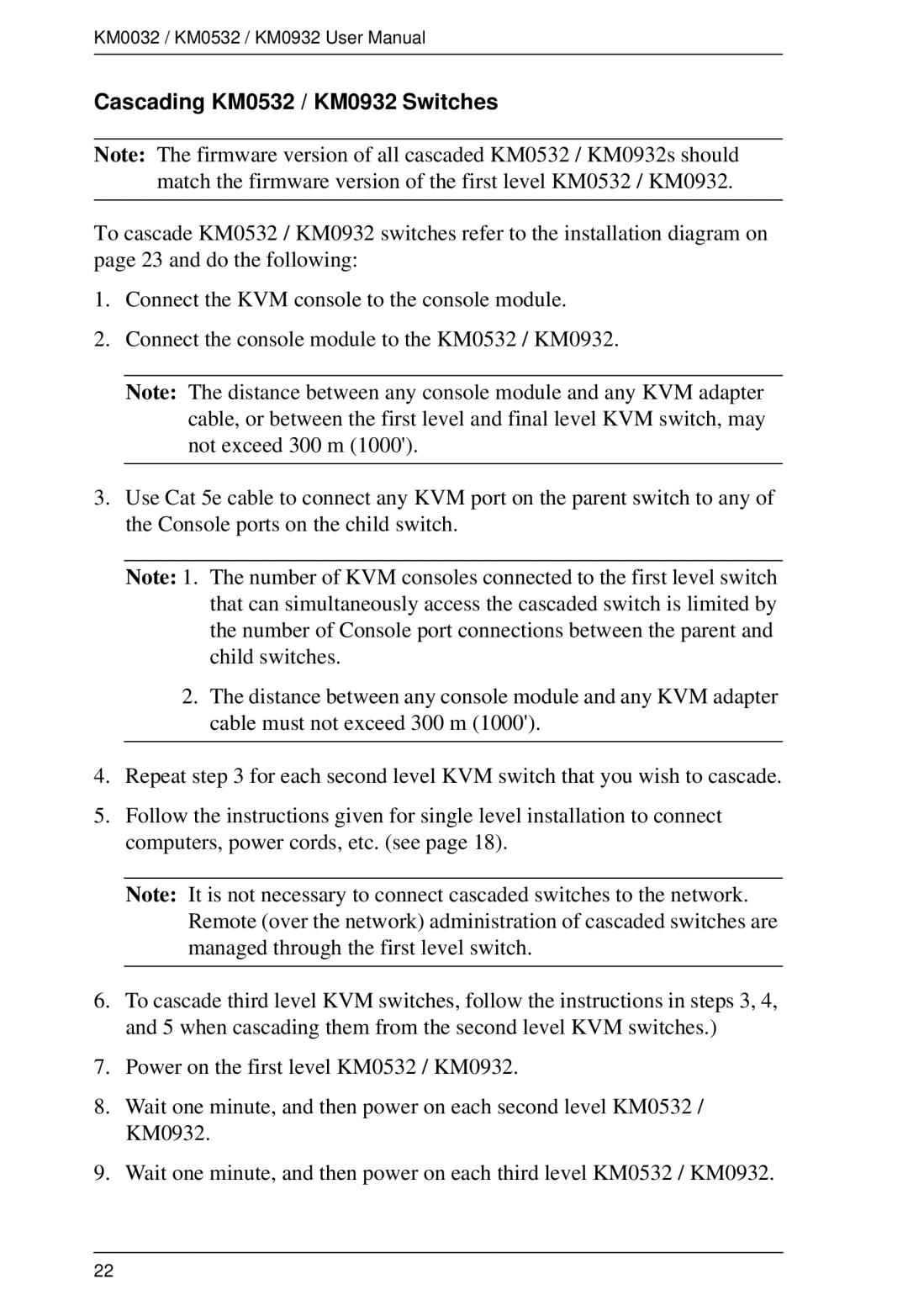 ATEN Technology KM0032 user manual Cascading KM0532 / KM0932 Switches 