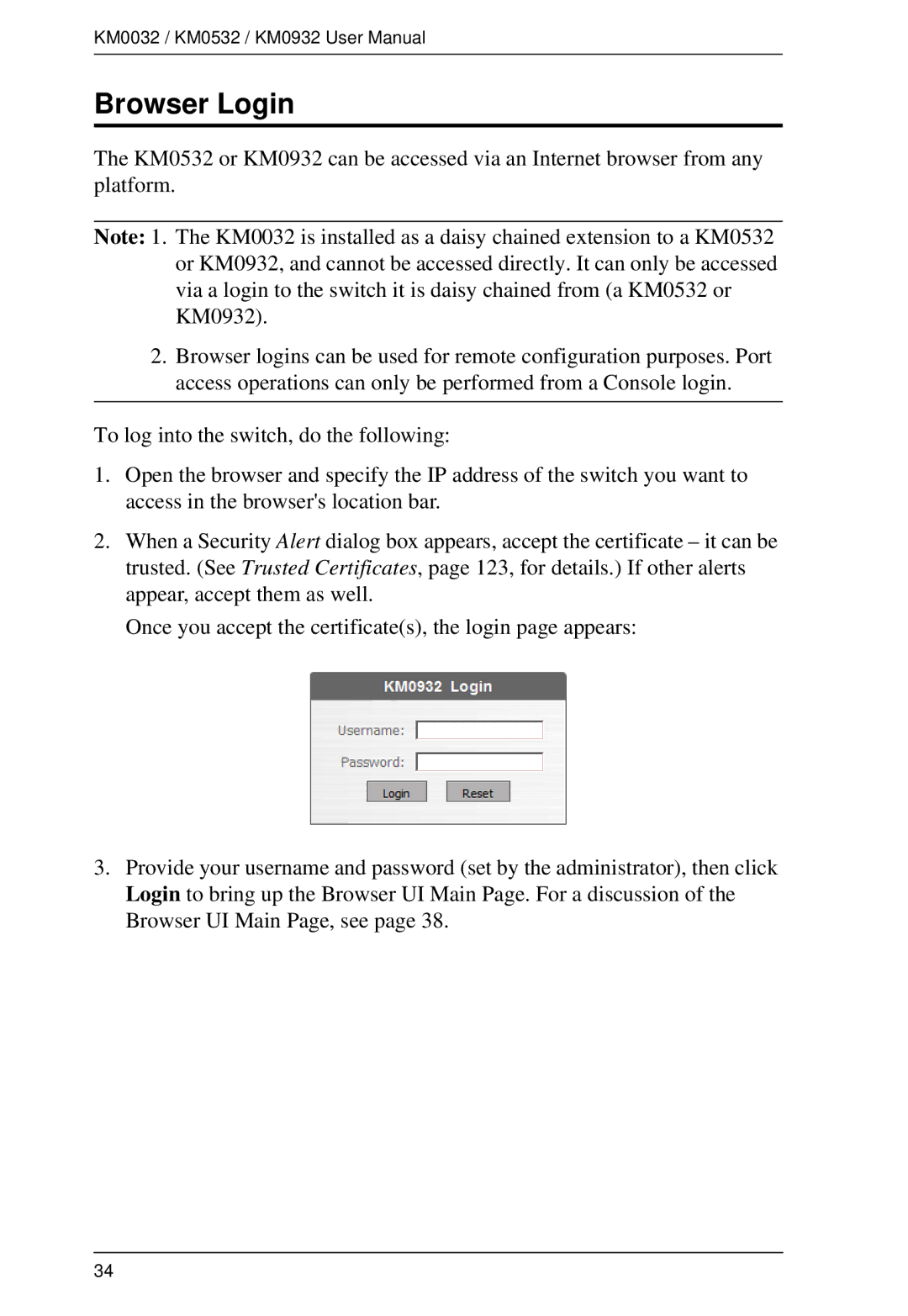 ATEN Technology KM0032, KM0532, KM0932 user manual Browser Login 