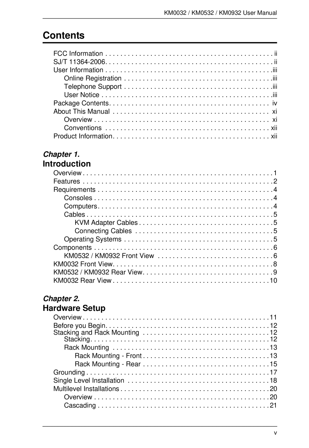 ATEN Technology KM0932, KM0532, KM0032 user manual Contents 