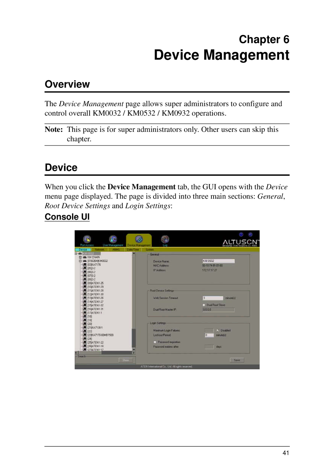 ATEN Technology KM0932, KM0532, KM0032 user manual Device Management, Console UI 