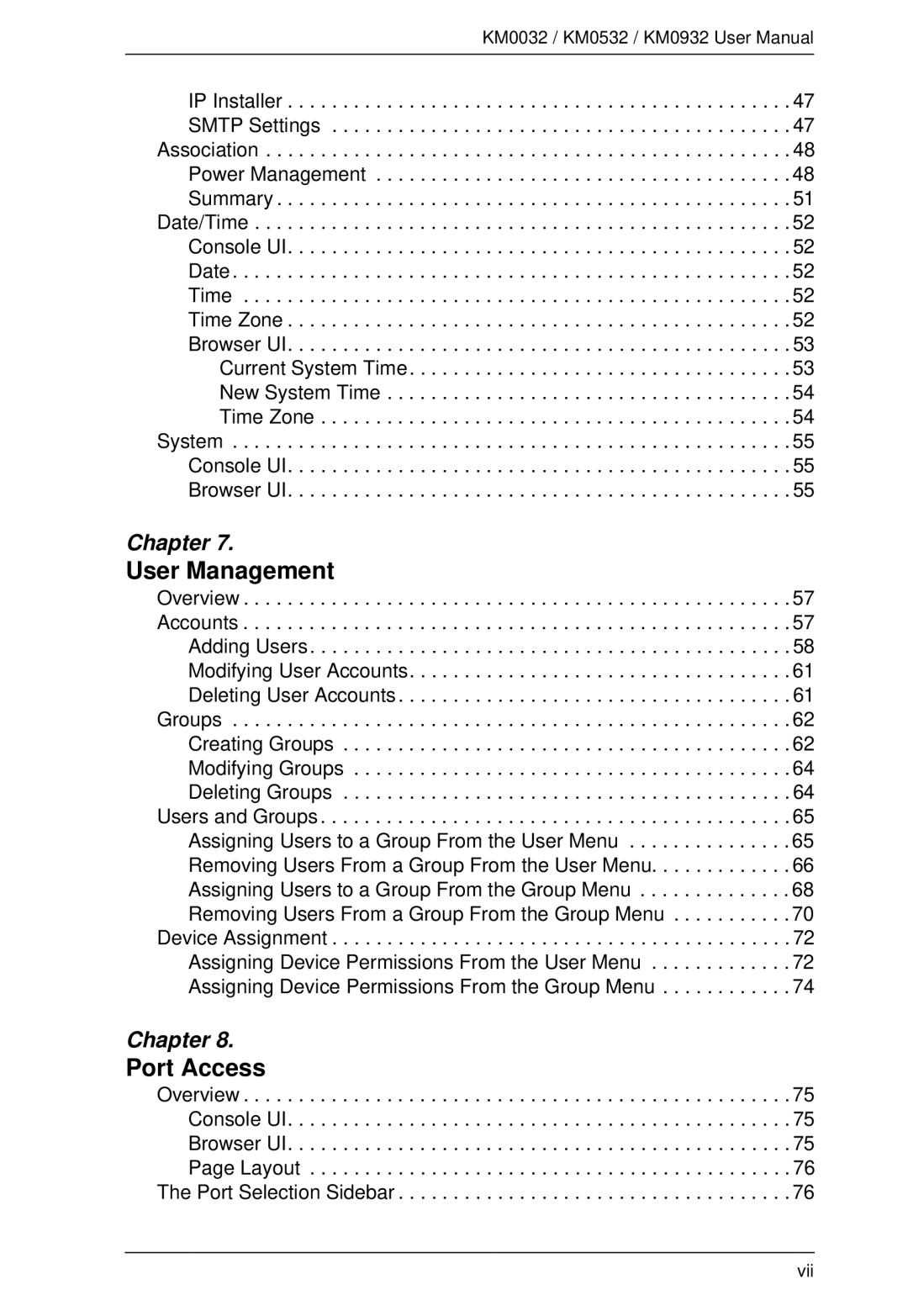 ATEN Technology KM0032, KM0532, KM0932 user manual User Management, Port Access 