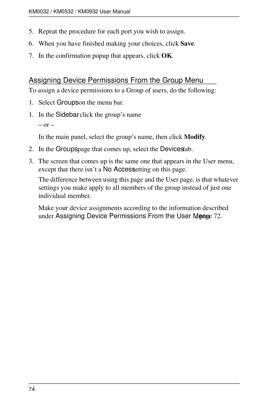 ATEN Technology KM0932, KM0532, KM0032 user manual Assigning Device Permissions From the Group Menu 