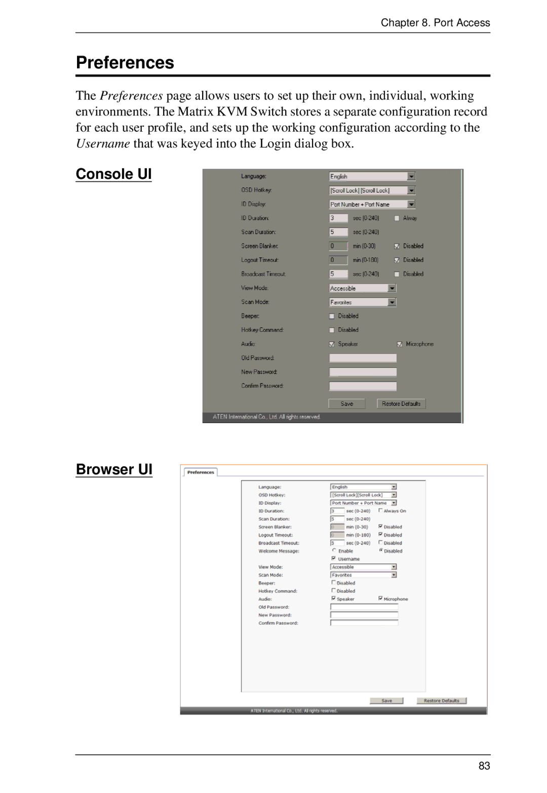 ATEN Technology KM0932, KM0532, KM0032 user manual Preferences 