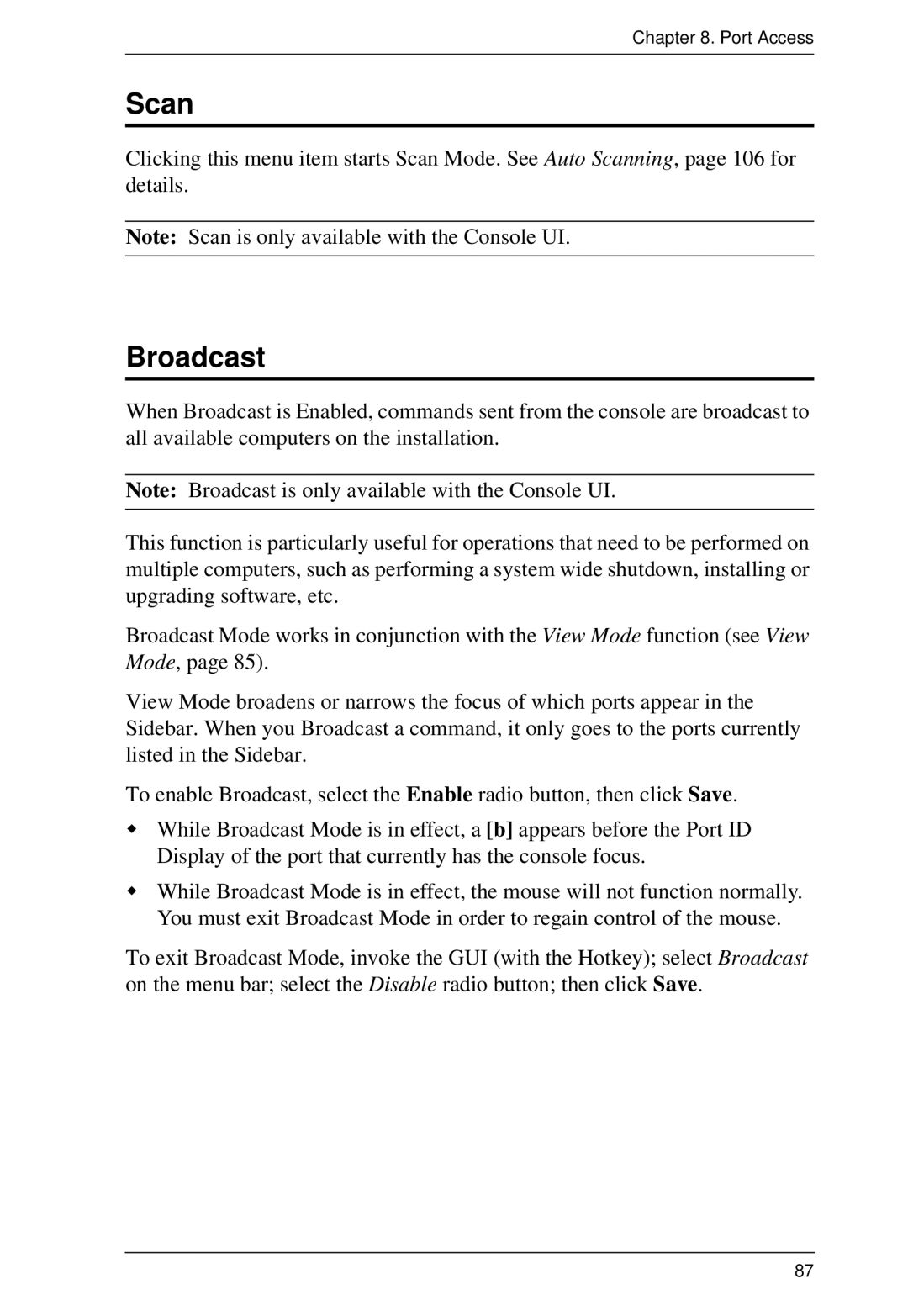 ATEN Technology KM0532, KM0032, KM0932 user manual Scan, Broadcast 