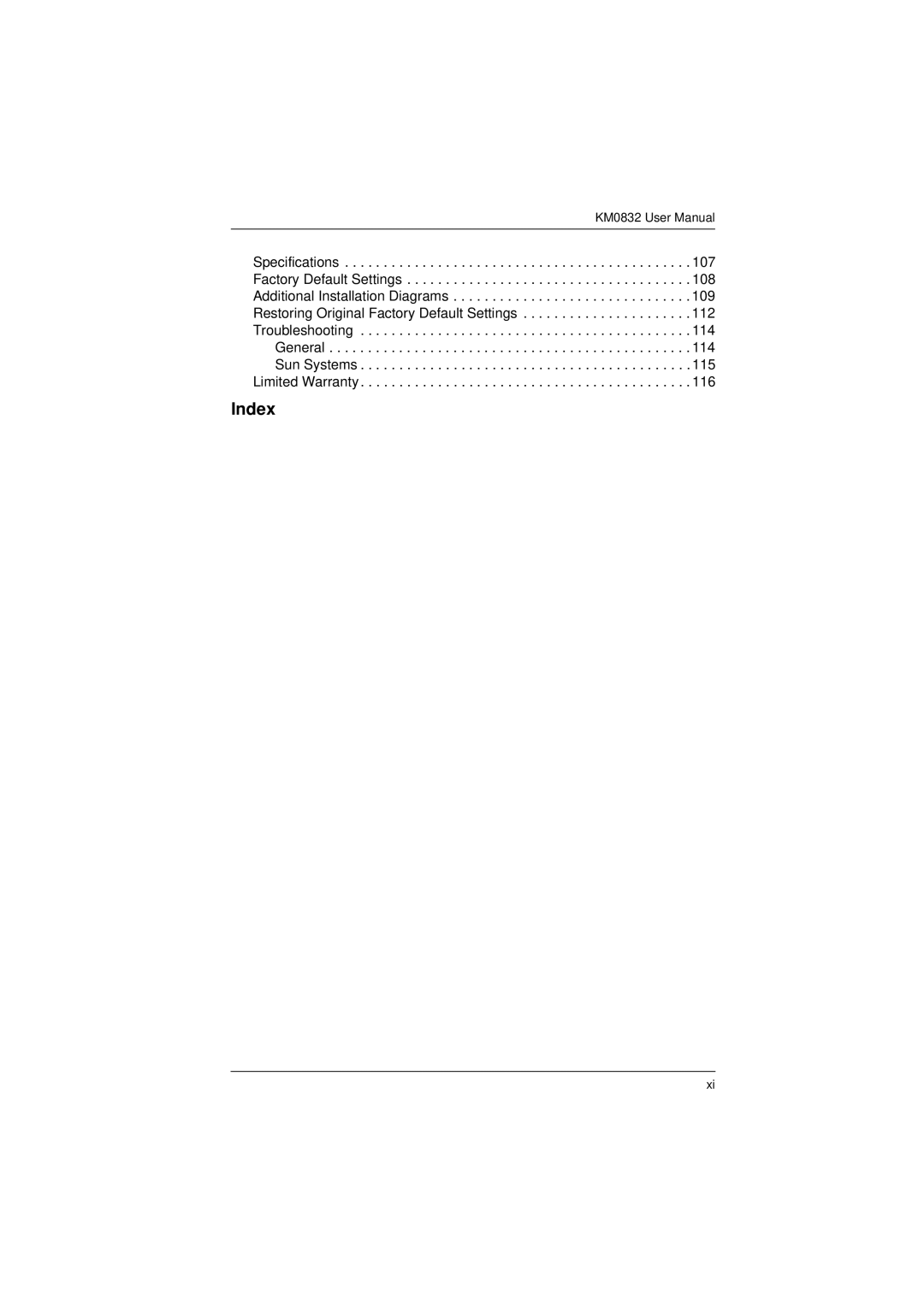 ATEN Technology KM0832 user manual Index 