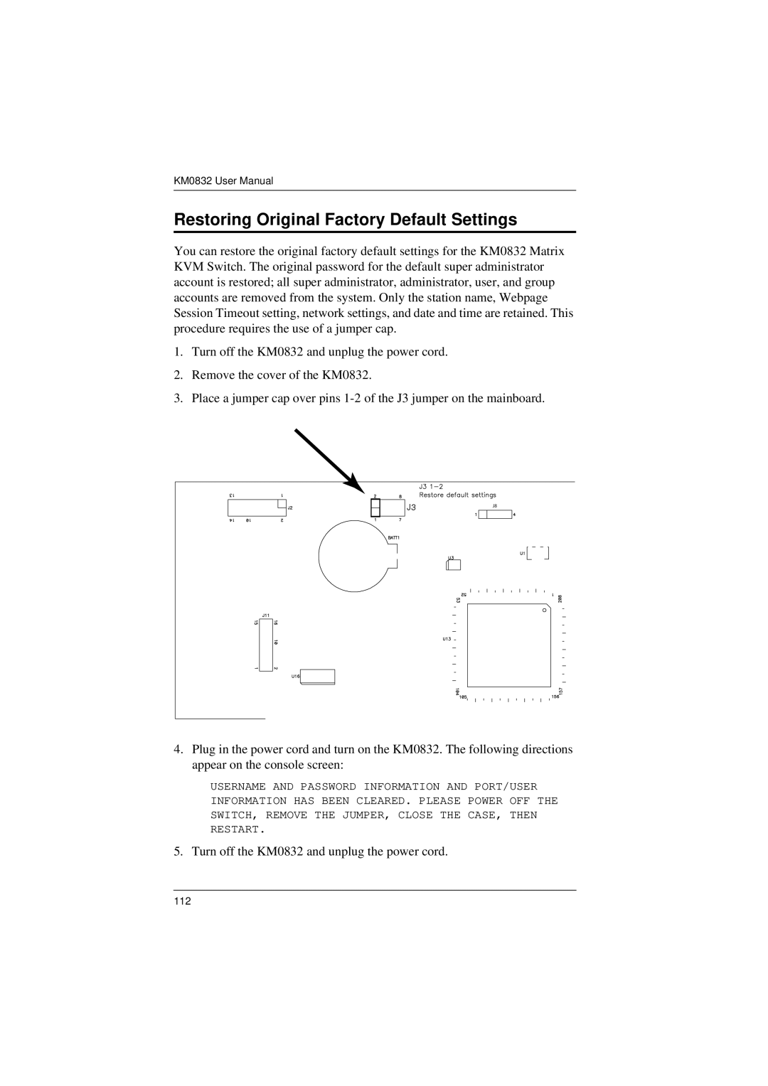 ATEN Technology KM0832 user manual Restoring Original Factory Default Settings 