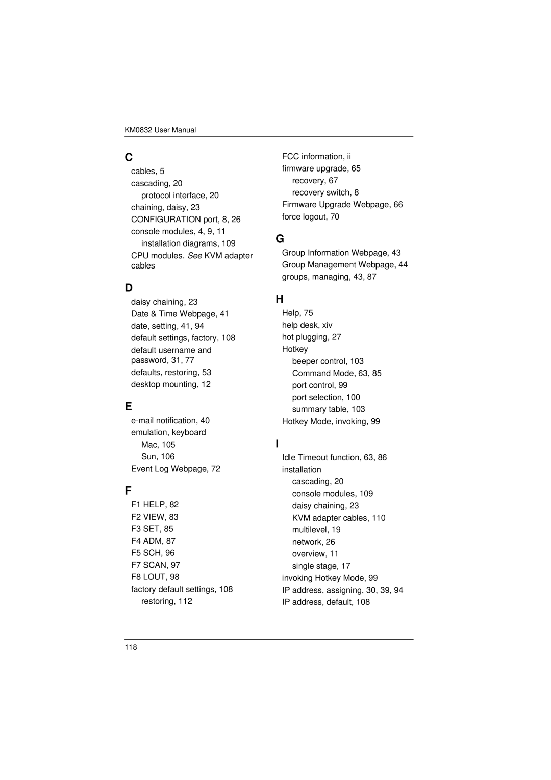 ATEN Technology KM0832 user manual 118 