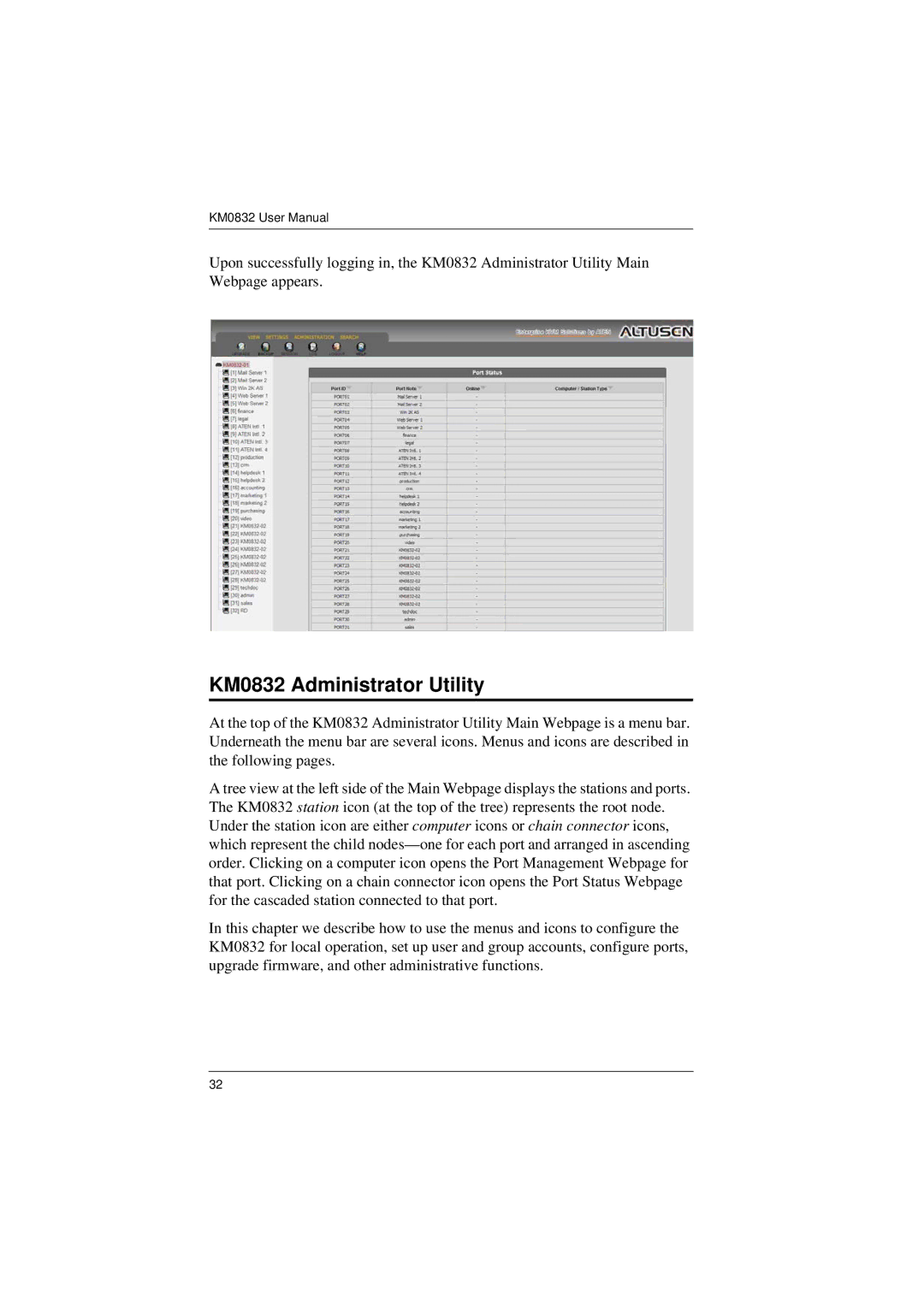 ATEN Technology user manual KM0832 Administrator Utility 