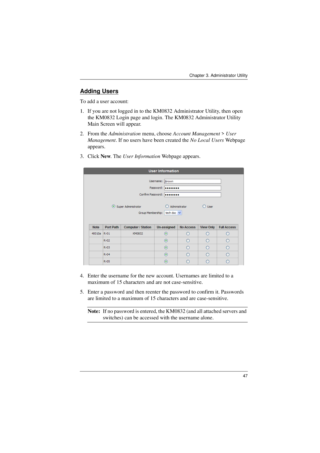 ATEN Technology KM0832 user manual Adding Users 