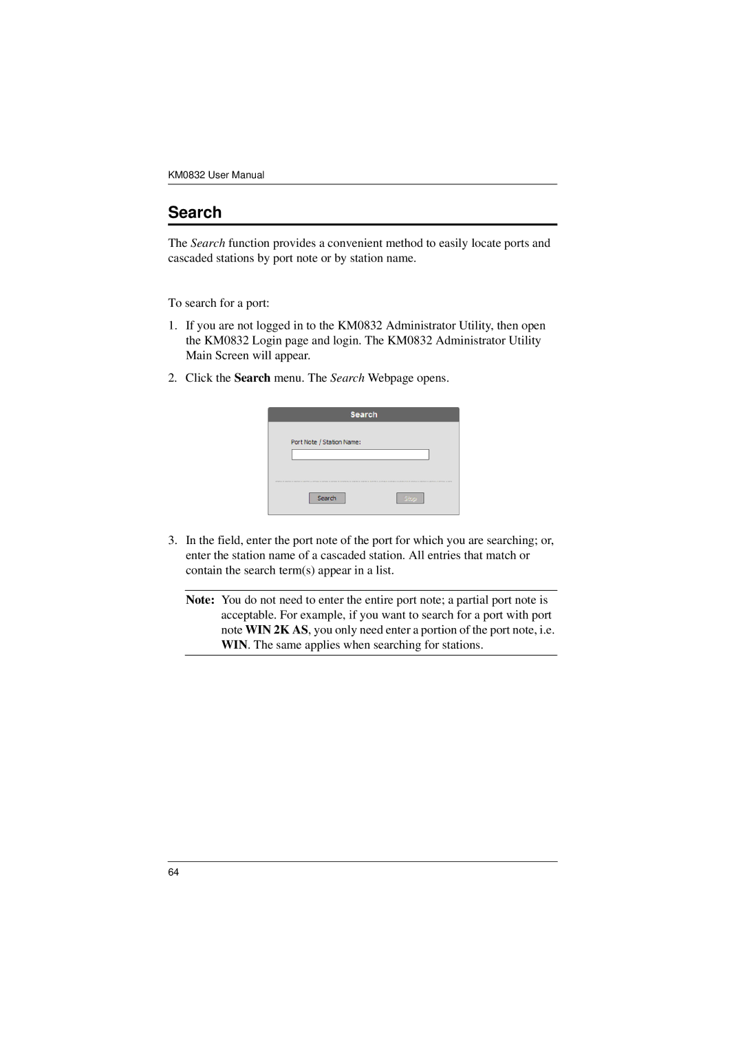 ATEN Technology KM0832 user manual Search 