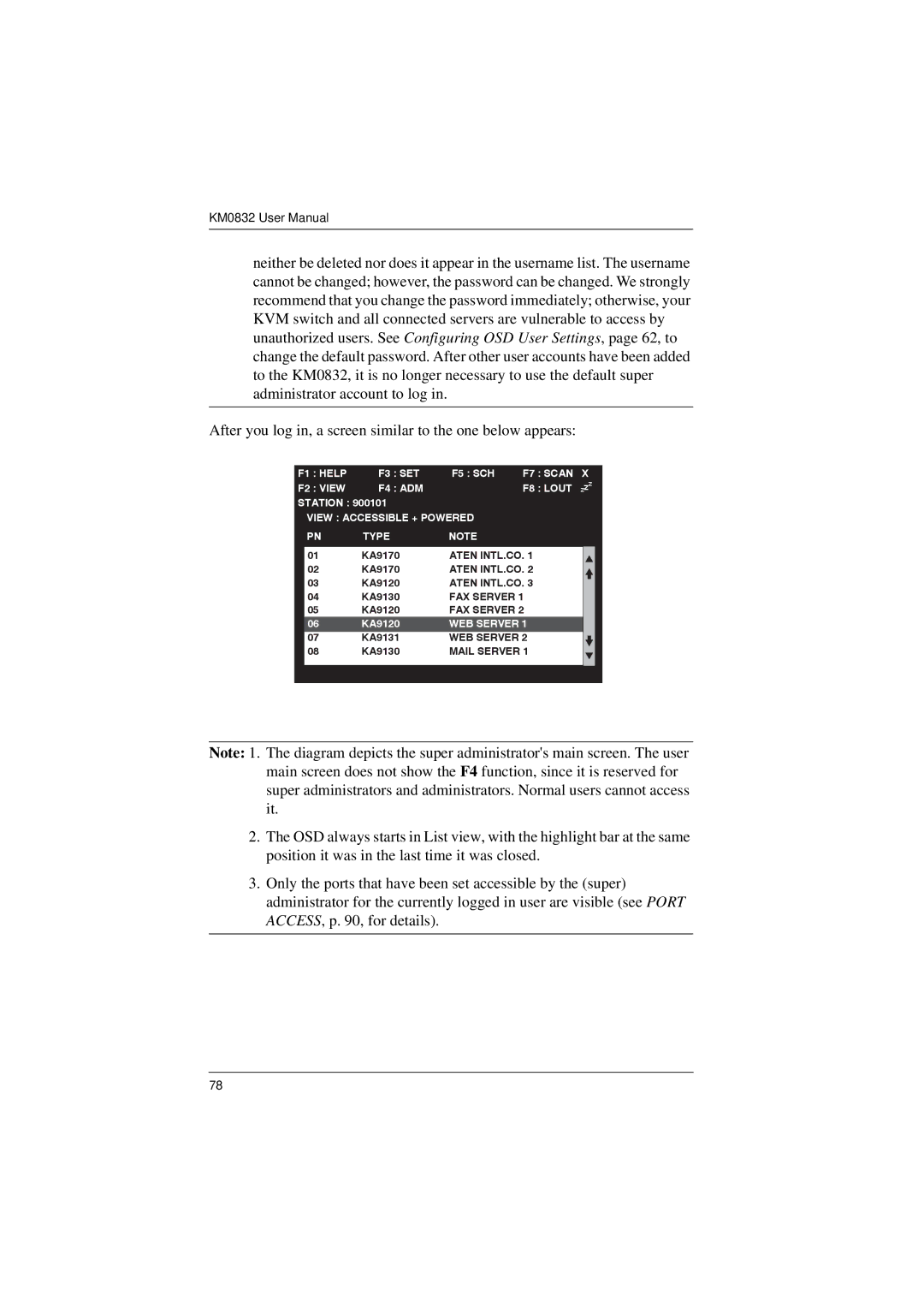 ATEN Technology KM0832 user manual F1 Help SET 