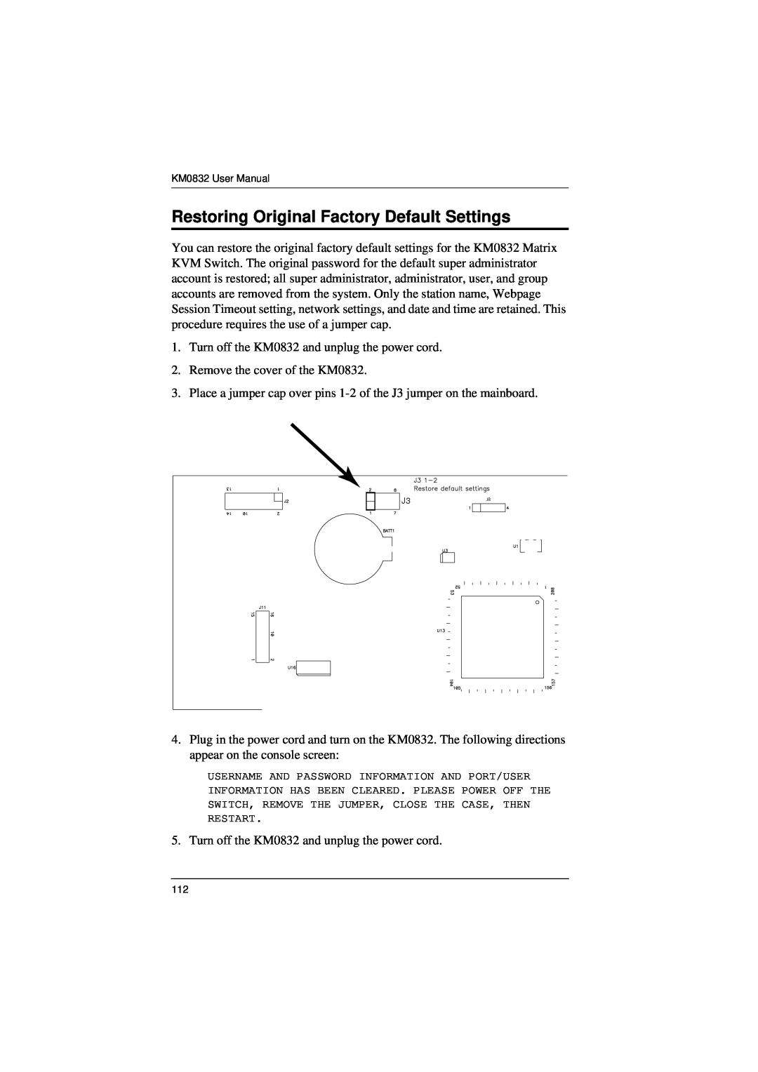 ATEN Technology KM0832 user manual Restoring Original Factory Default Settings 