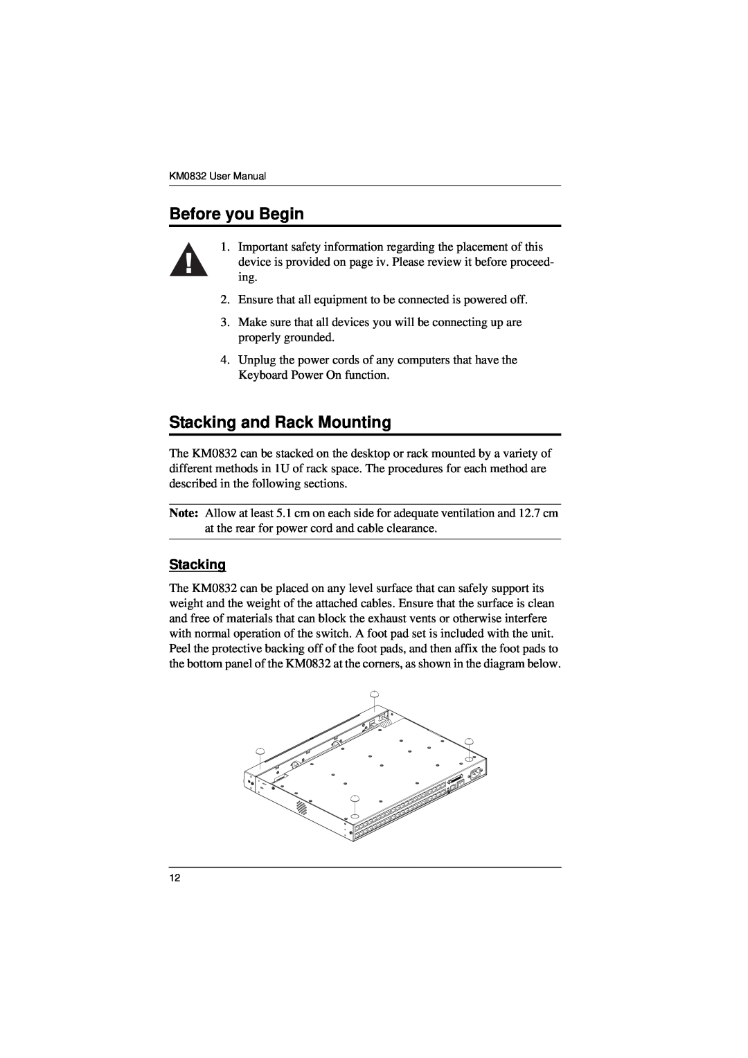 ATEN Technology KM0832 user manual Before you Begin, Stacking and Rack Mounting 