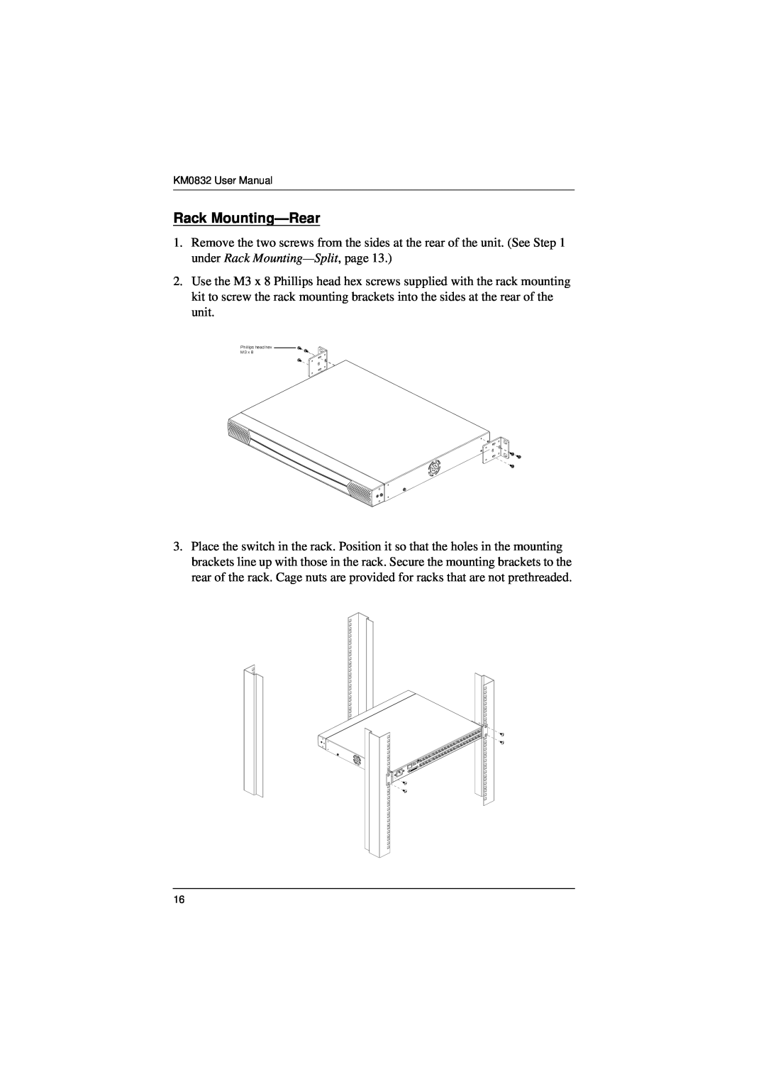 ATEN Technology KM0832 user manual Rack Mounting-Rear 