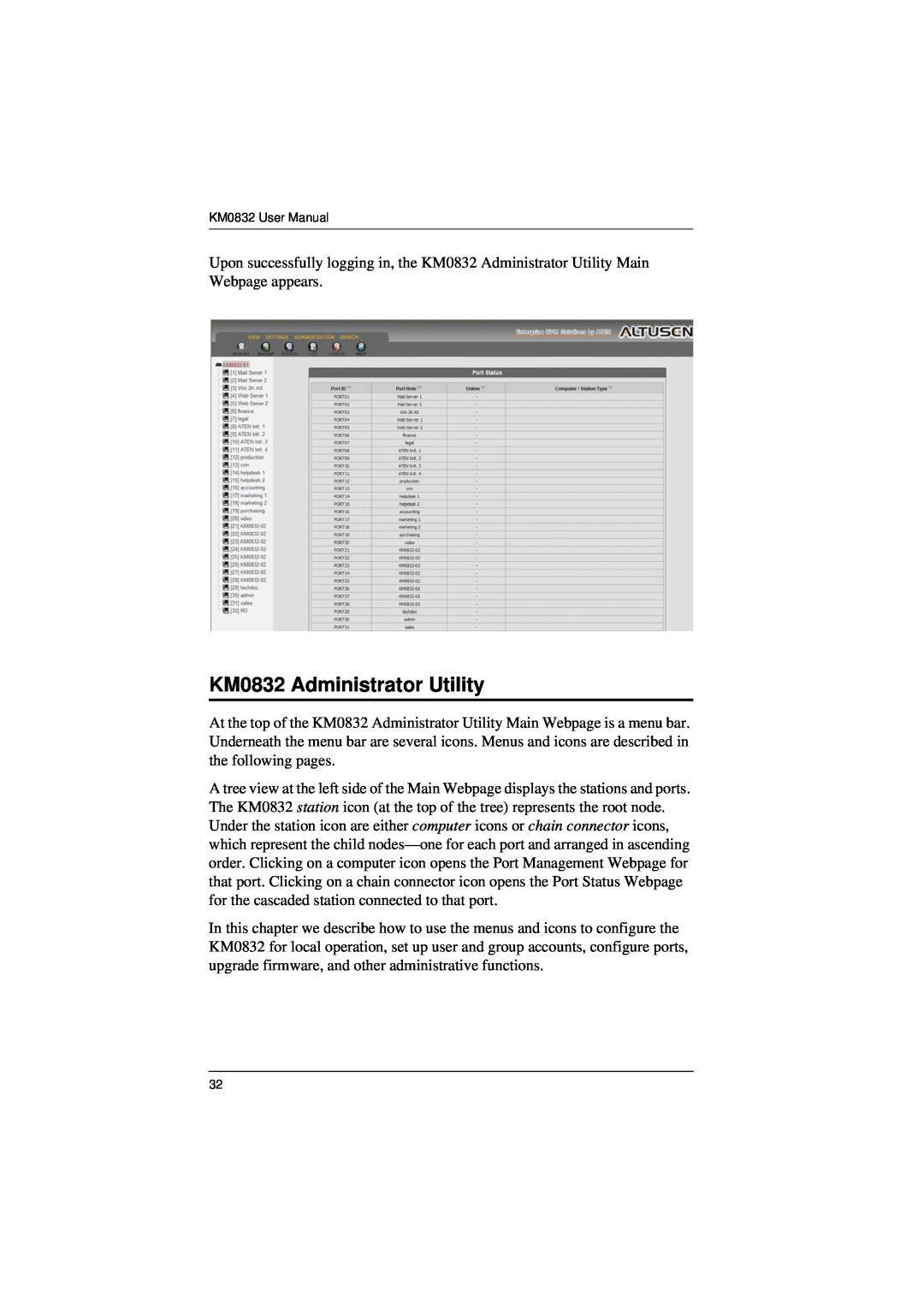 ATEN Technology user manual KM0832 Administrator Utility 
