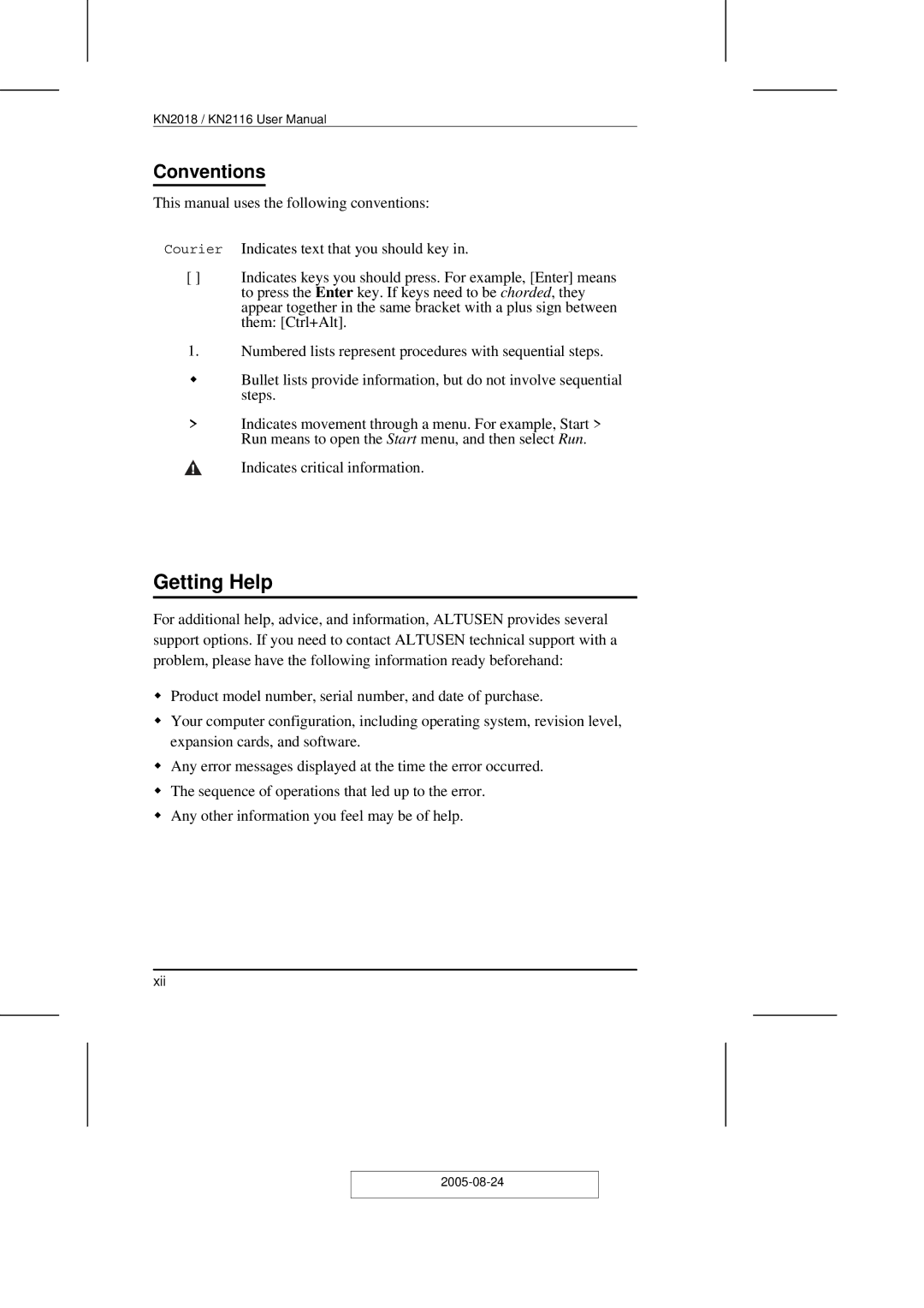 ATEN Technology KN2108 user manual Getting Help, Conventions 