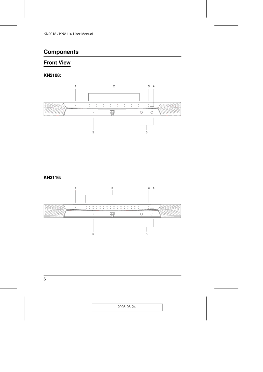 ATEN Technology user manual Components, Front View, KN2108 KN2116 