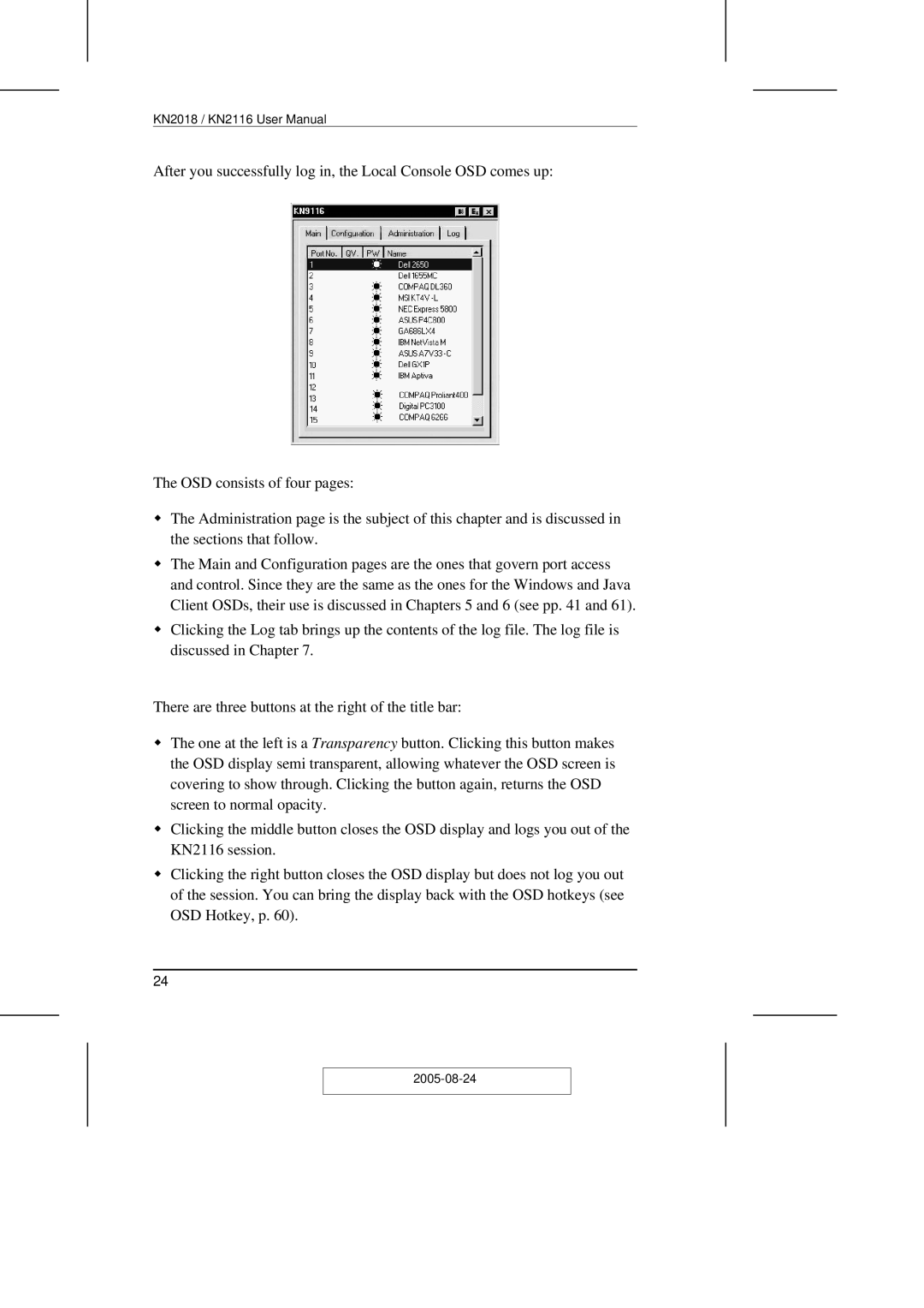 ATEN Technology KN2108 user manual 2005-08-24 