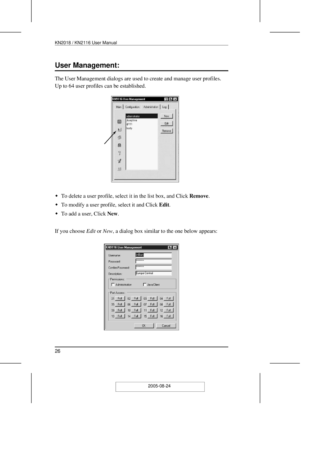 ATEN Technology KN2108 user manual User Management 