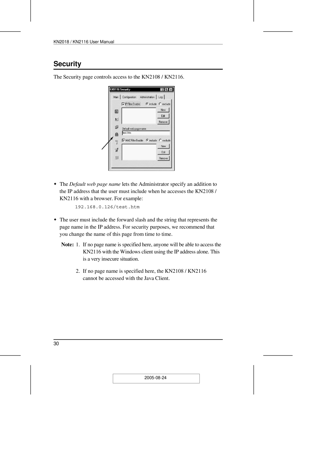 ATEN Technology KN2108 user manual Security 