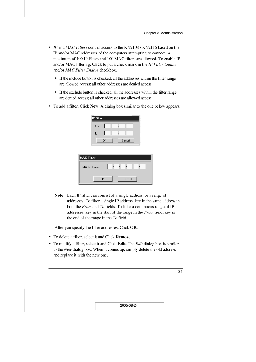 ATEN Technology KN2108 user manual Administration 