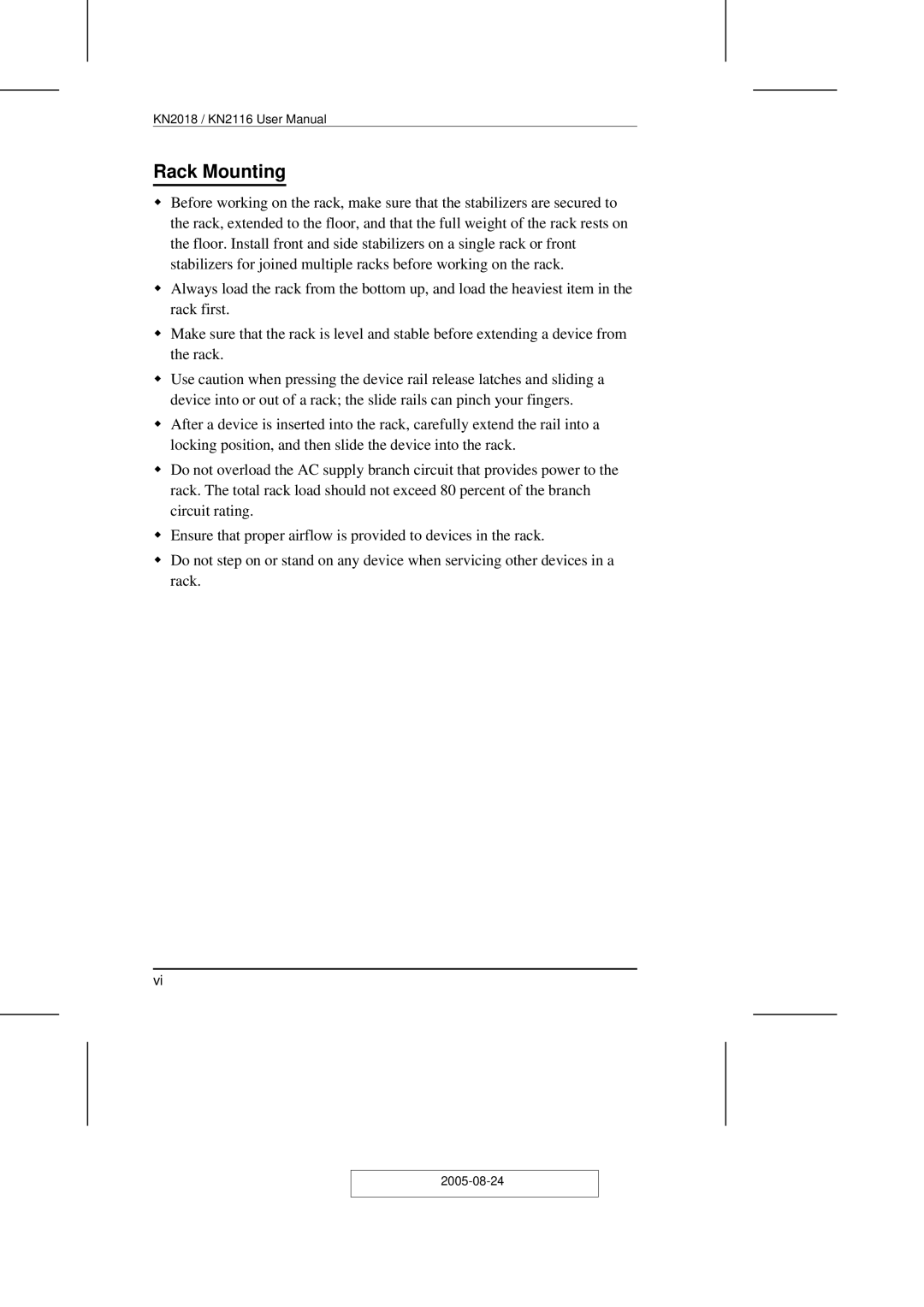 ATEN Technology KN2108 user manual Rack Mounting 