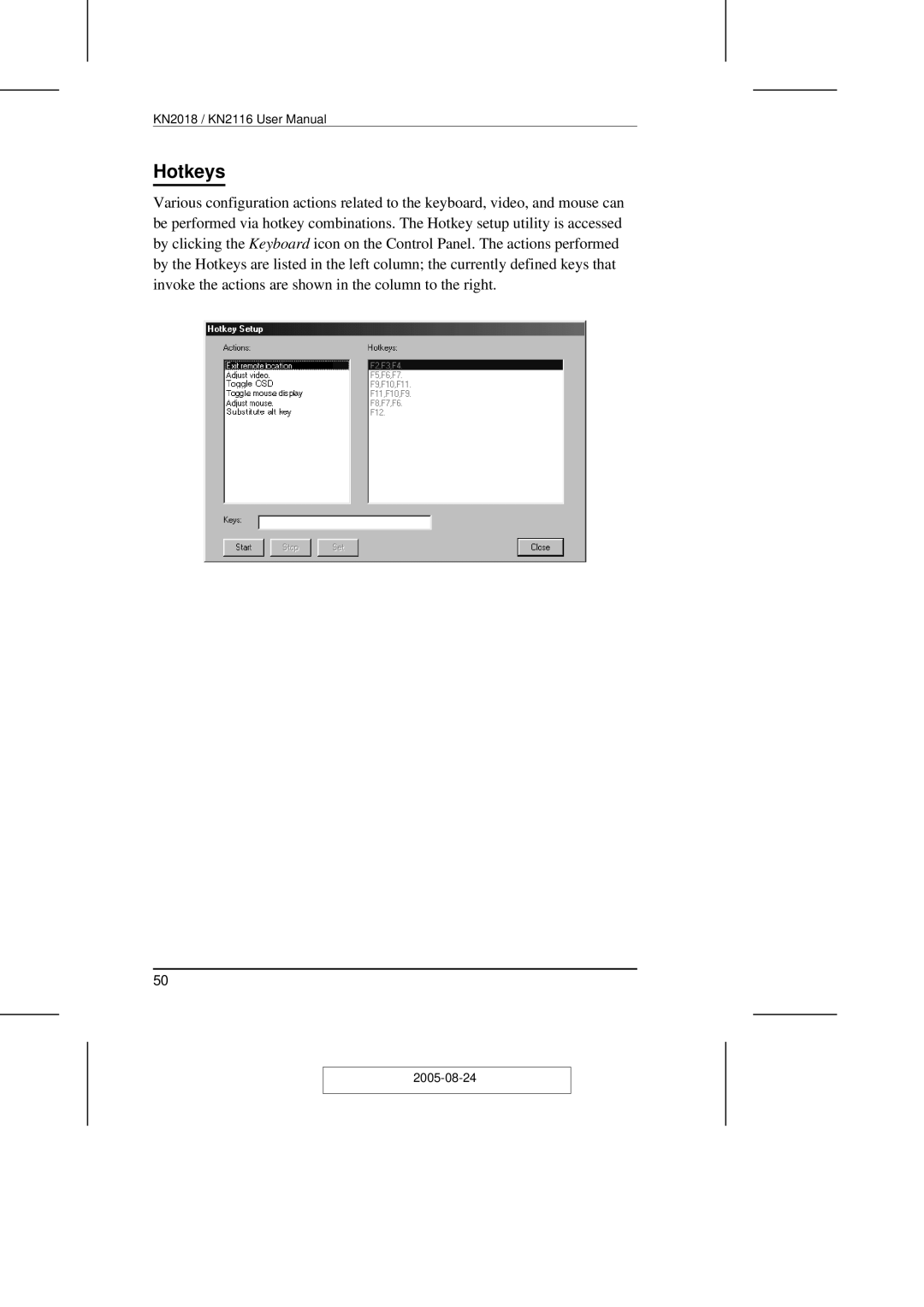 ATEN Technology KN2108 user manual Hotkeys 