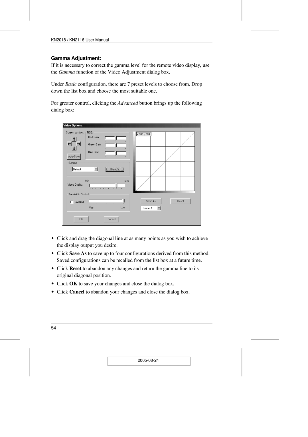 ATEN Technology KN2108 user manual Gamma Adjustment 