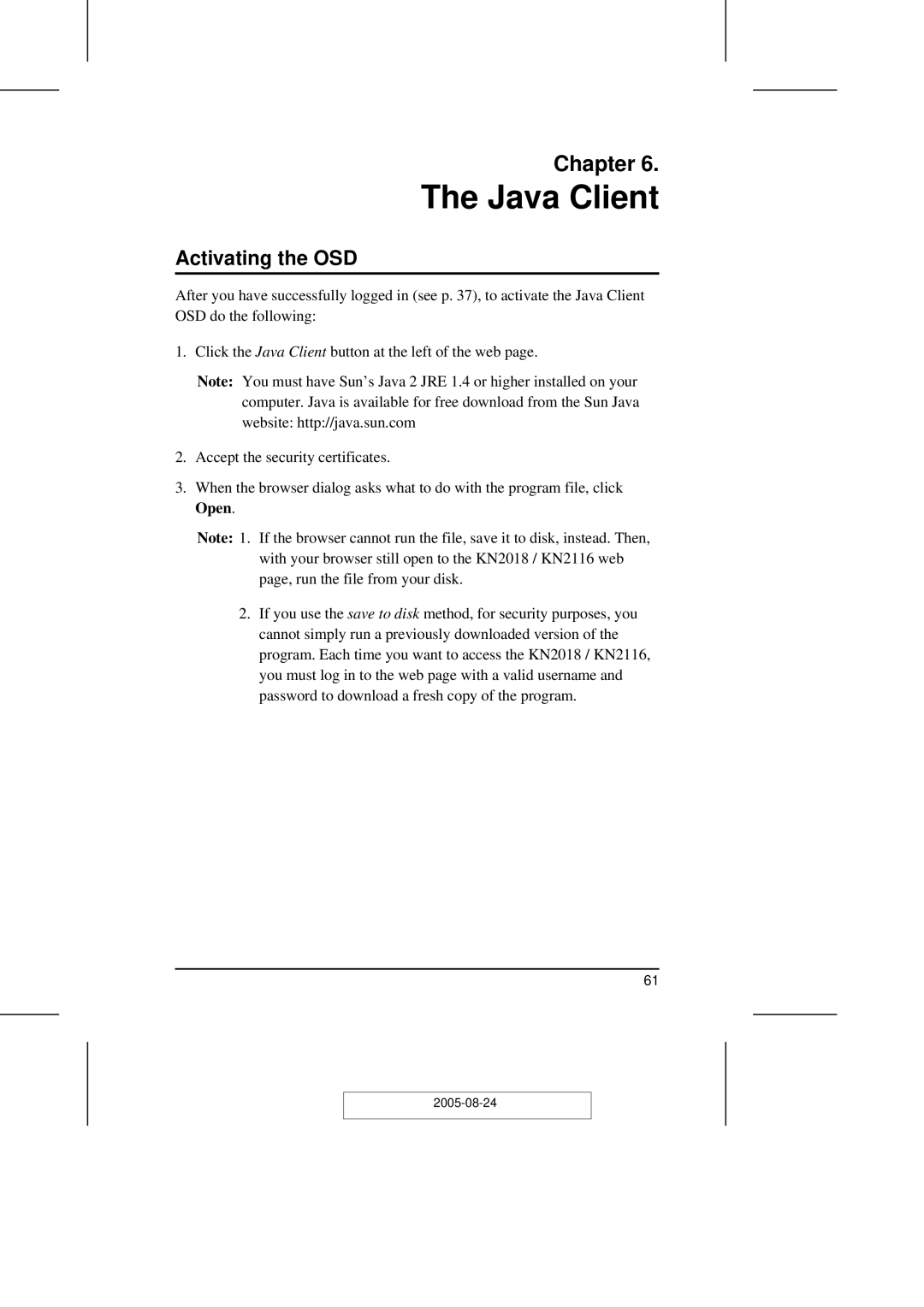 ATEN Technology KN2108 user manual Java Client 