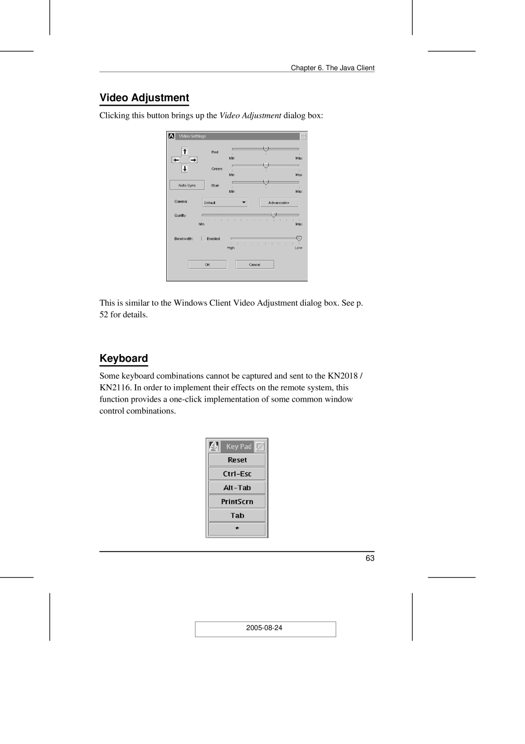 ATEN Technology KN2108 user manual Video Adjustment, Keyboard 