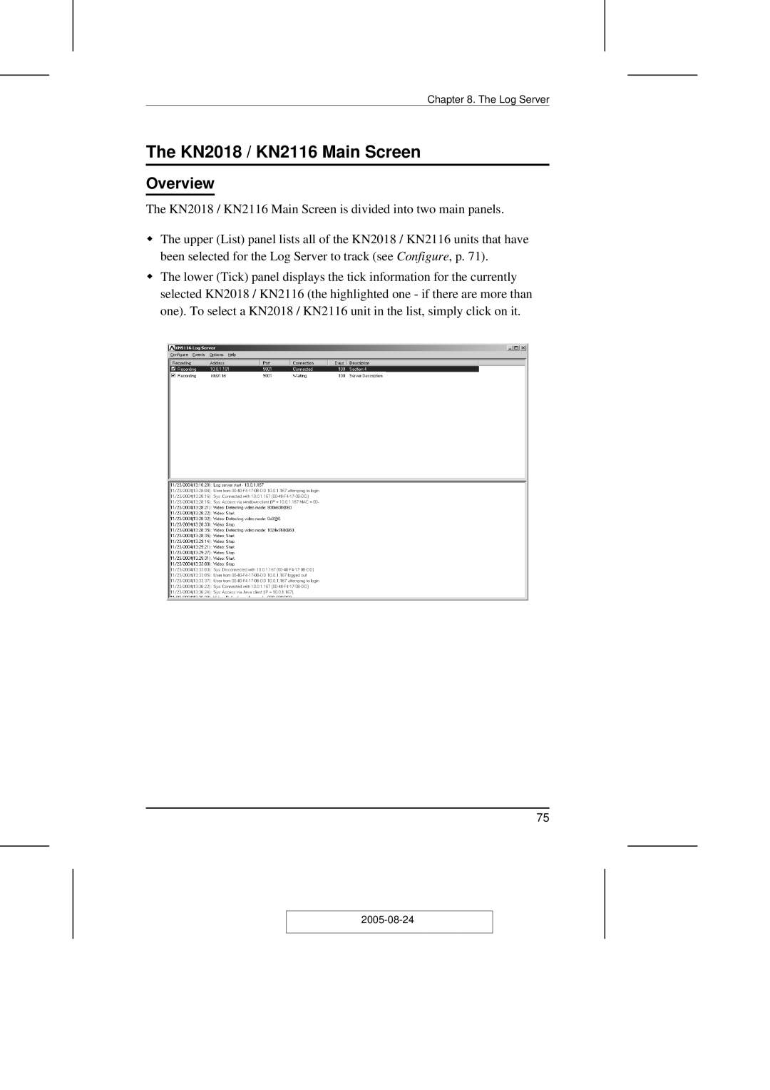 ATEN Technology KN2108 user manual KN2018 / KN2116 Main Screen, Overview 