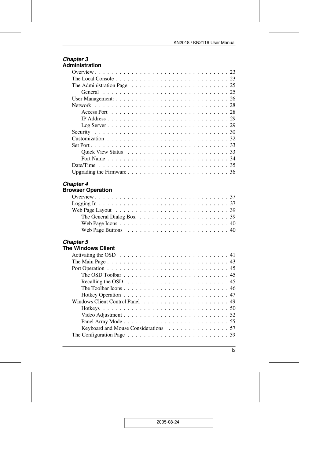 ATEN Technology KN2108 user manual Administration, Browser Operation, Windows Client 