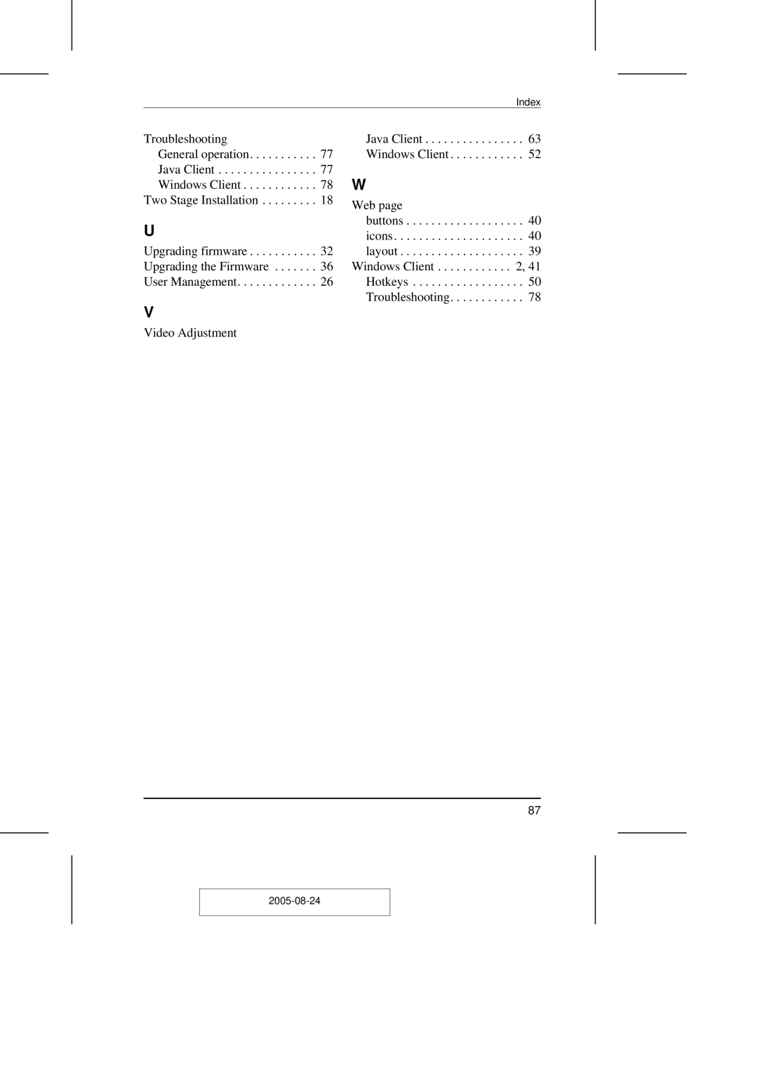 ATEN Technology KN2108 user manual Index 