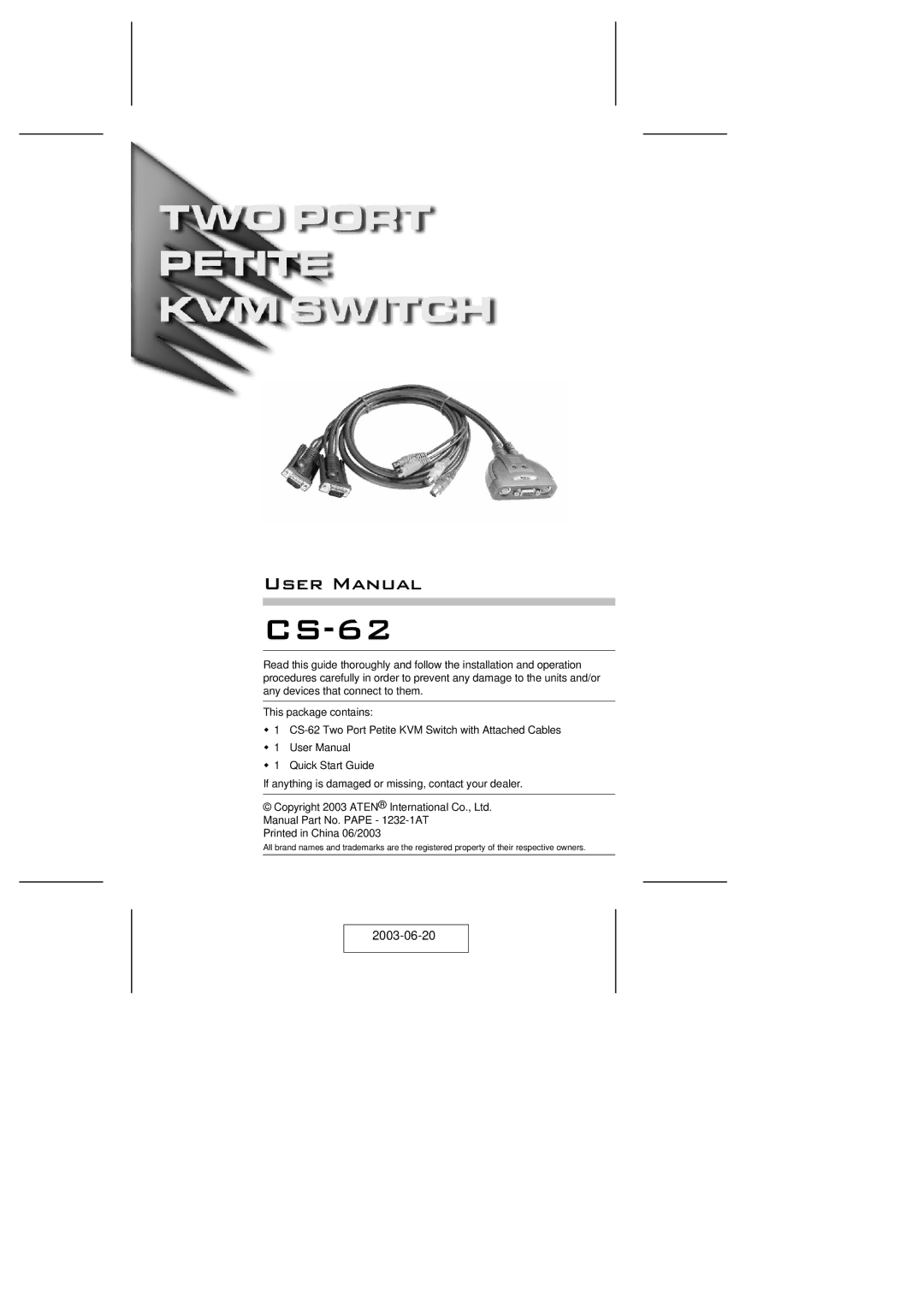 ATEN Technology KVM CS-62 user manual 