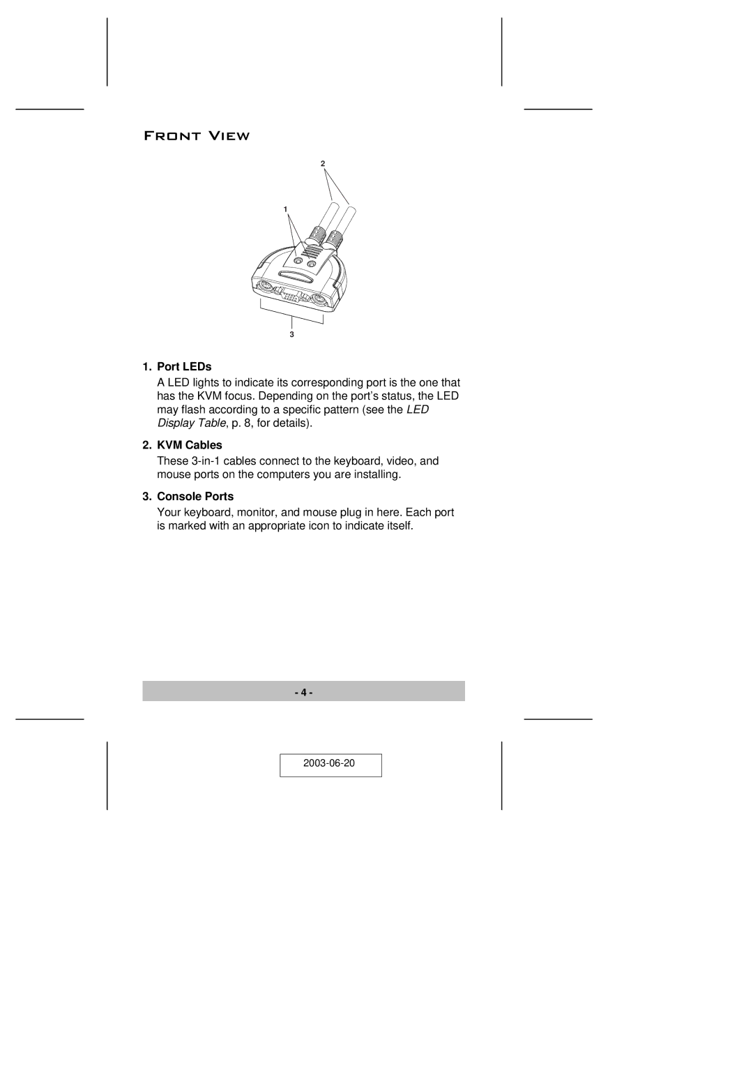 ATEN Technology KVM CS-62 user manual Front View, Port LEDs 